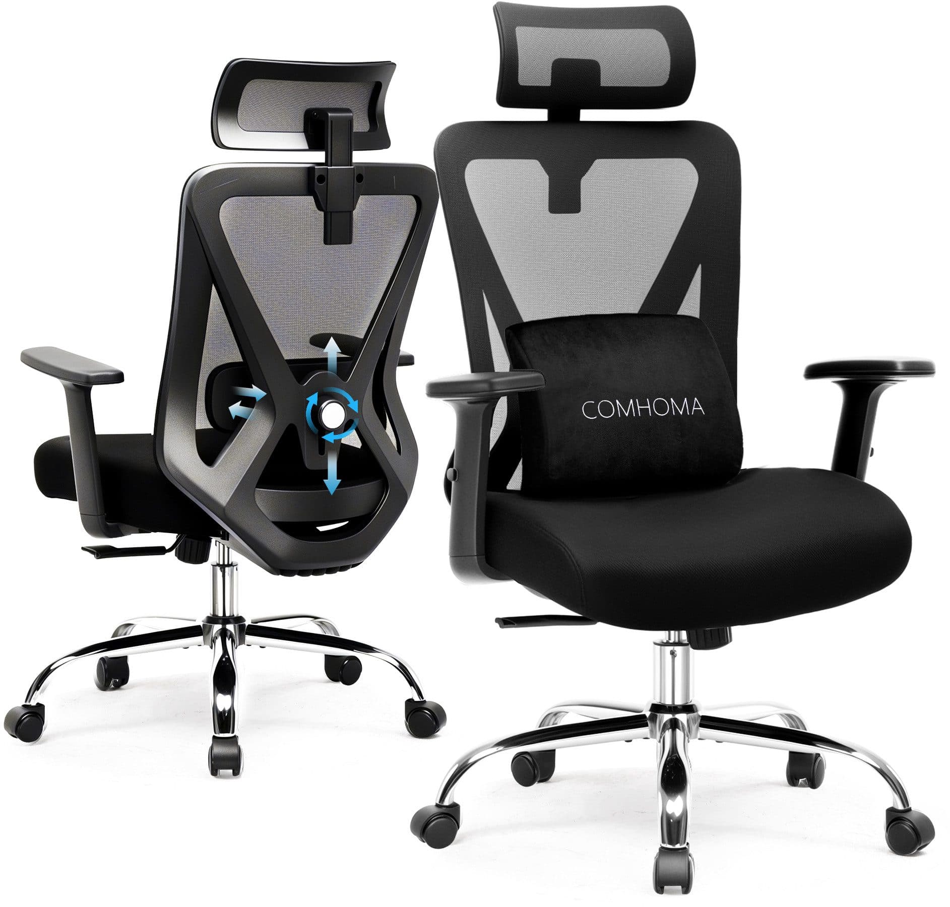 COMHOMA Bürostuhl Ergonomisch mit 3D Stütze & Kopfstütze Schwarz - Bild 2