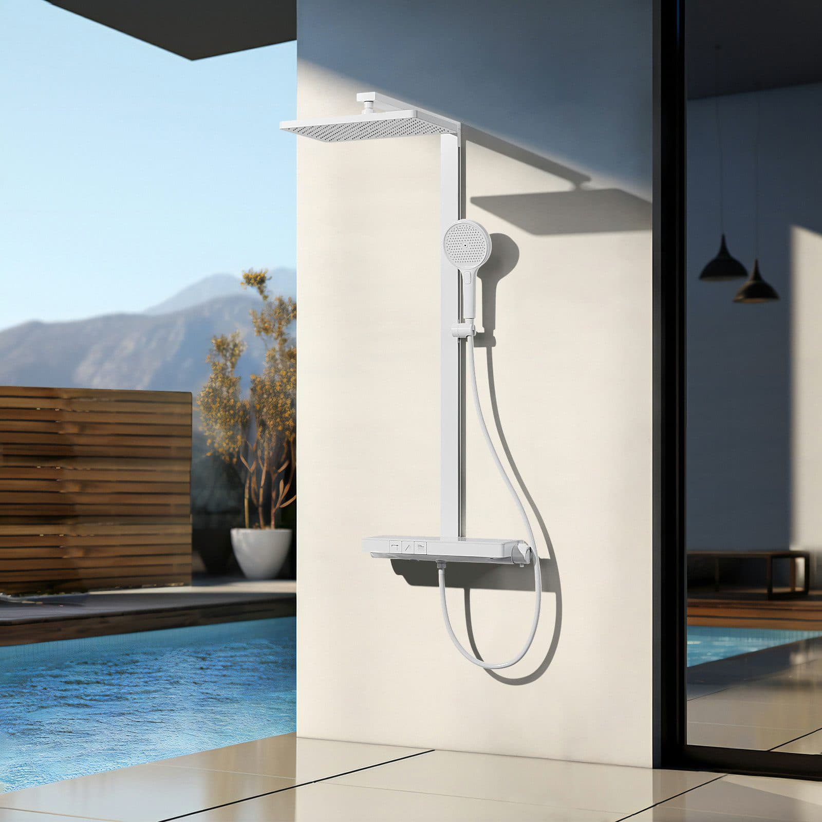 EMKE Duschsystem Thermostat mit Regendusche und Glas Ablage - Bild 2