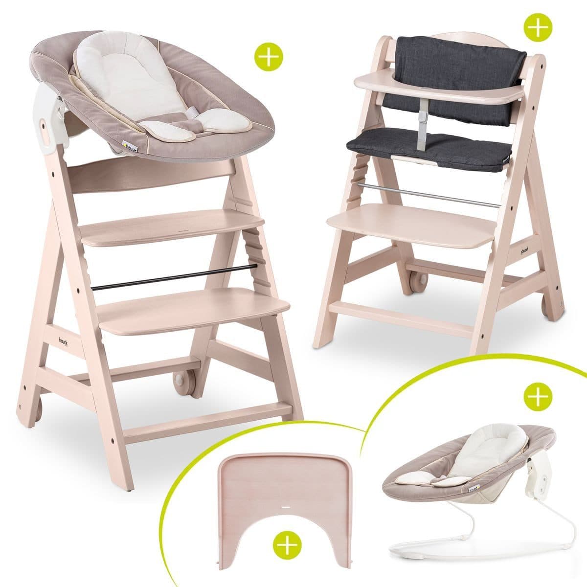 Hauck Hochstuhl Beta Plus Whitewashed Newborn Set Stretch Beige Babystuhl ab Geburt - Bild 2
