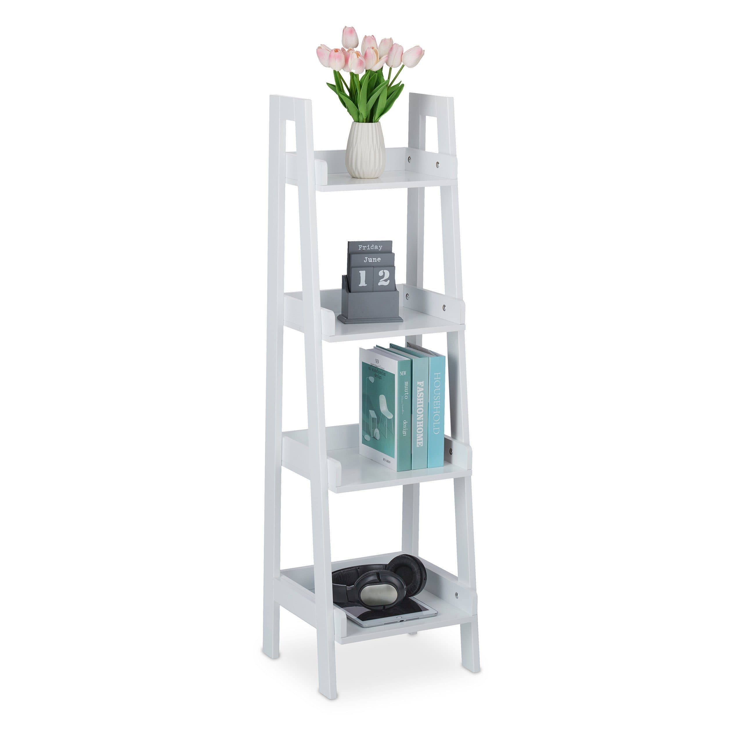 relaxdays Standregal weiß 4 Ebene Leiter Design MDF - Bild 2
