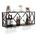 COSTWAY Weinregal Wand 2 Ebenen Metall 39 Flaschen 12 Gläser 100x25x45cm Bild 2