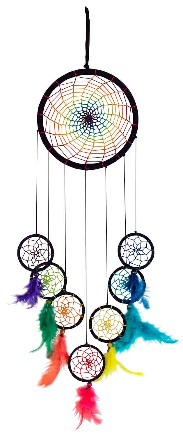 Saraswati Traumfänger Mobile 7 Chakras Leder Schwarz 16cm