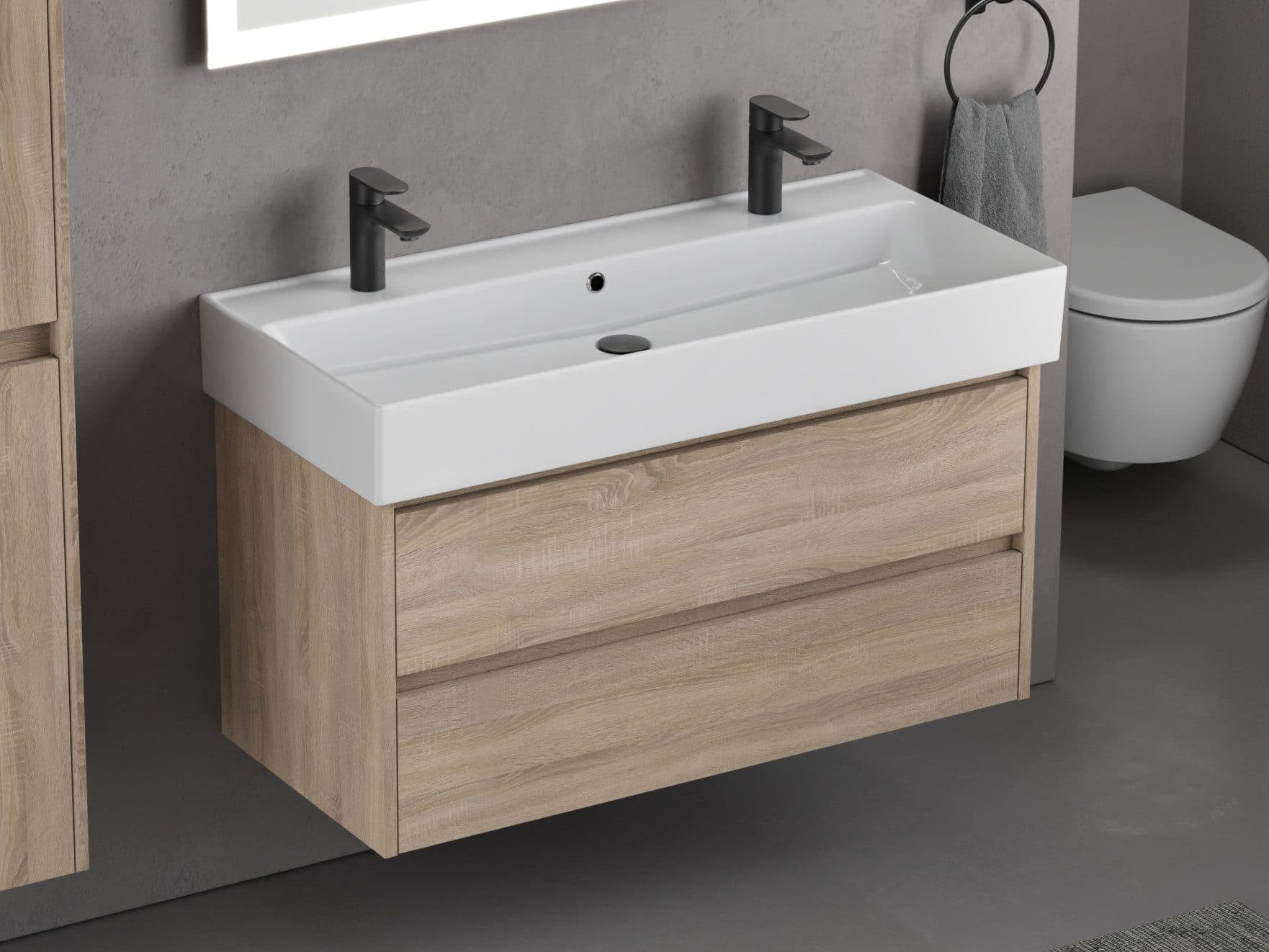 Aqua Bagno Badmöbel-Set 100 cm Eiche Gold Doppelwaschtisch - Bild 2