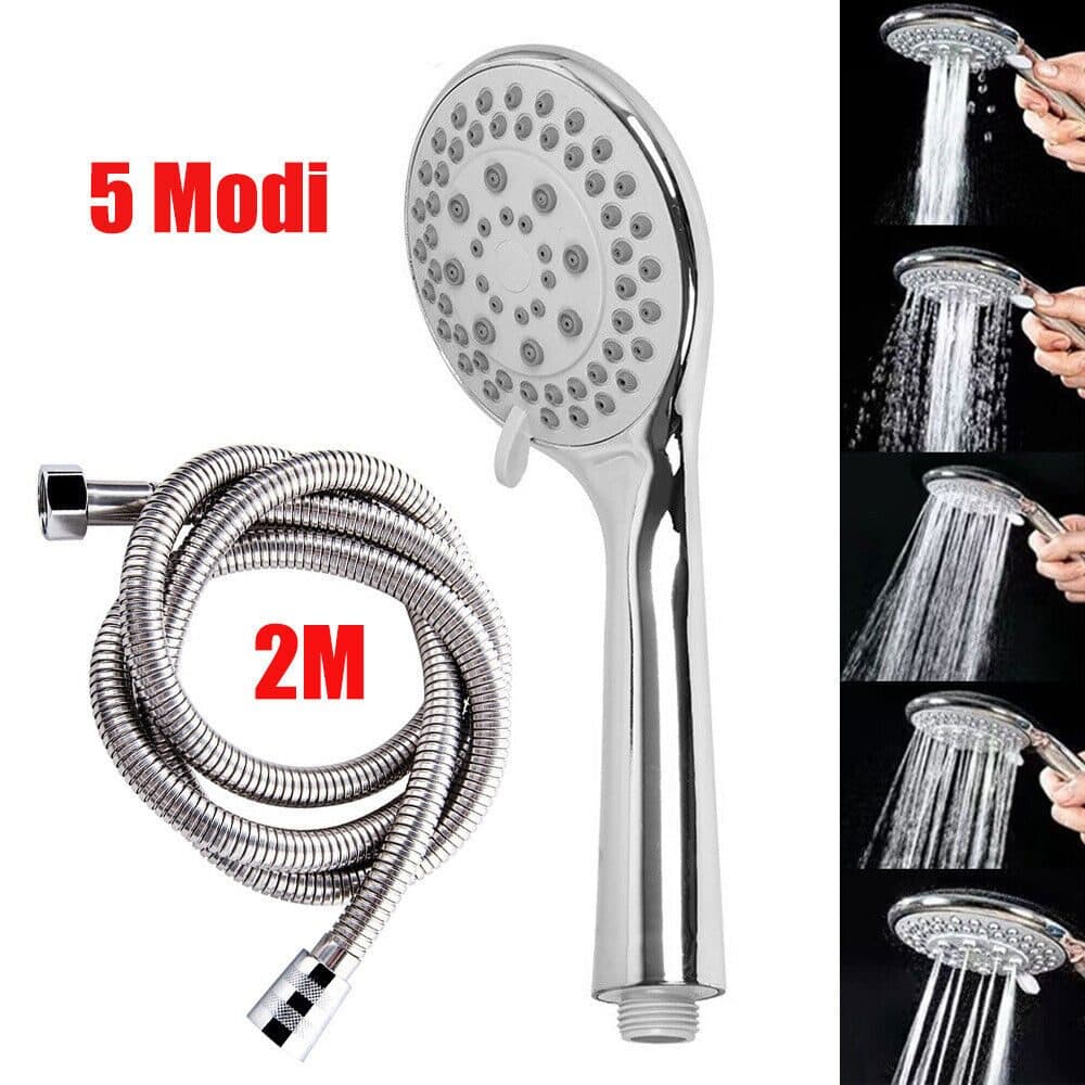 AIMAX Handbrause Duschkopf Set 5 Modi Silber mit 2m Schlauch - Bild 2