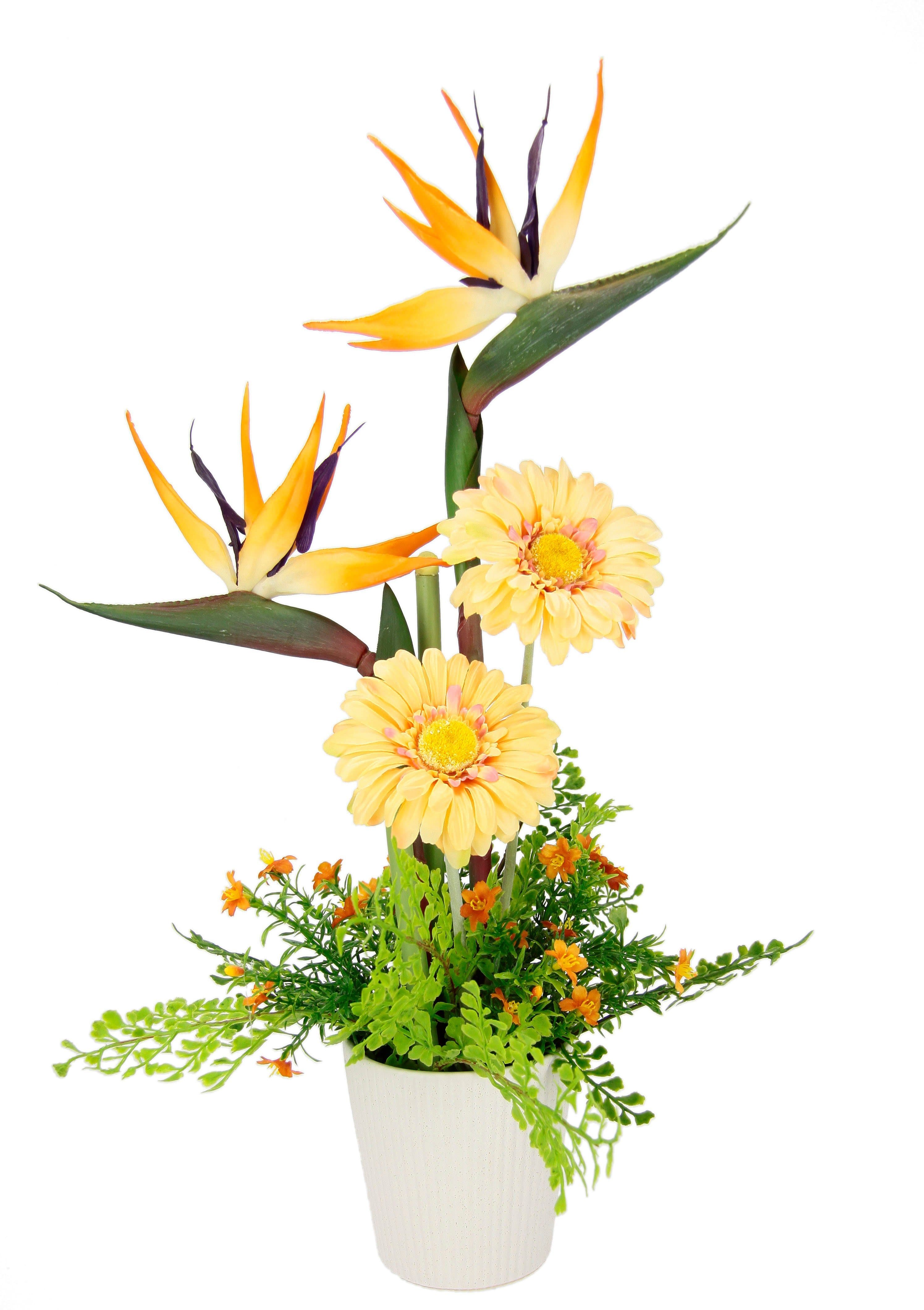 I.GE.A. Kunstblume Arrangement Strelitzie/Gerbera Gelb/Orange