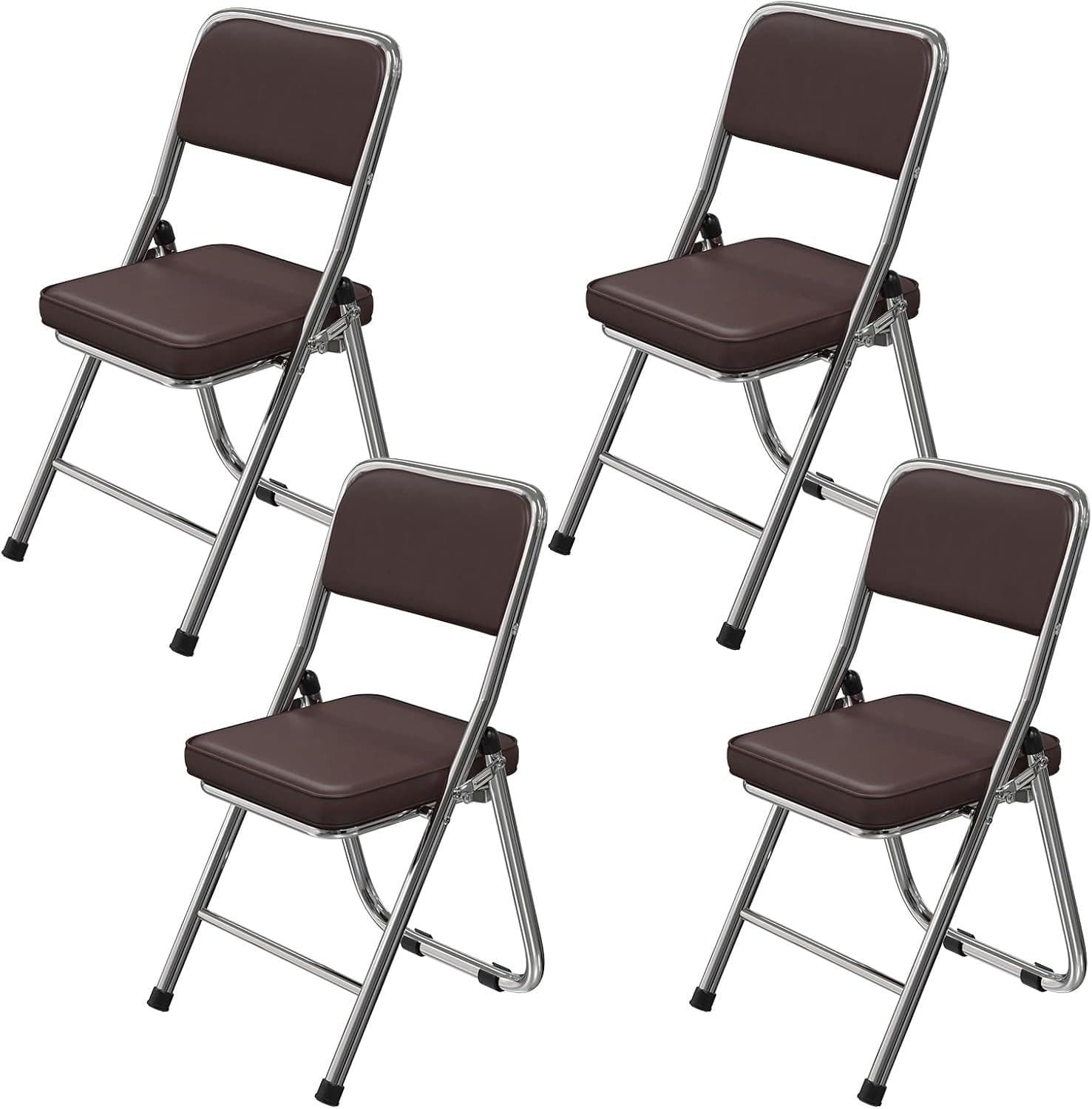 JEOBEST Klappstuhl 4er Set Braun Gepolstert PU-Leder Metall - Bild 2