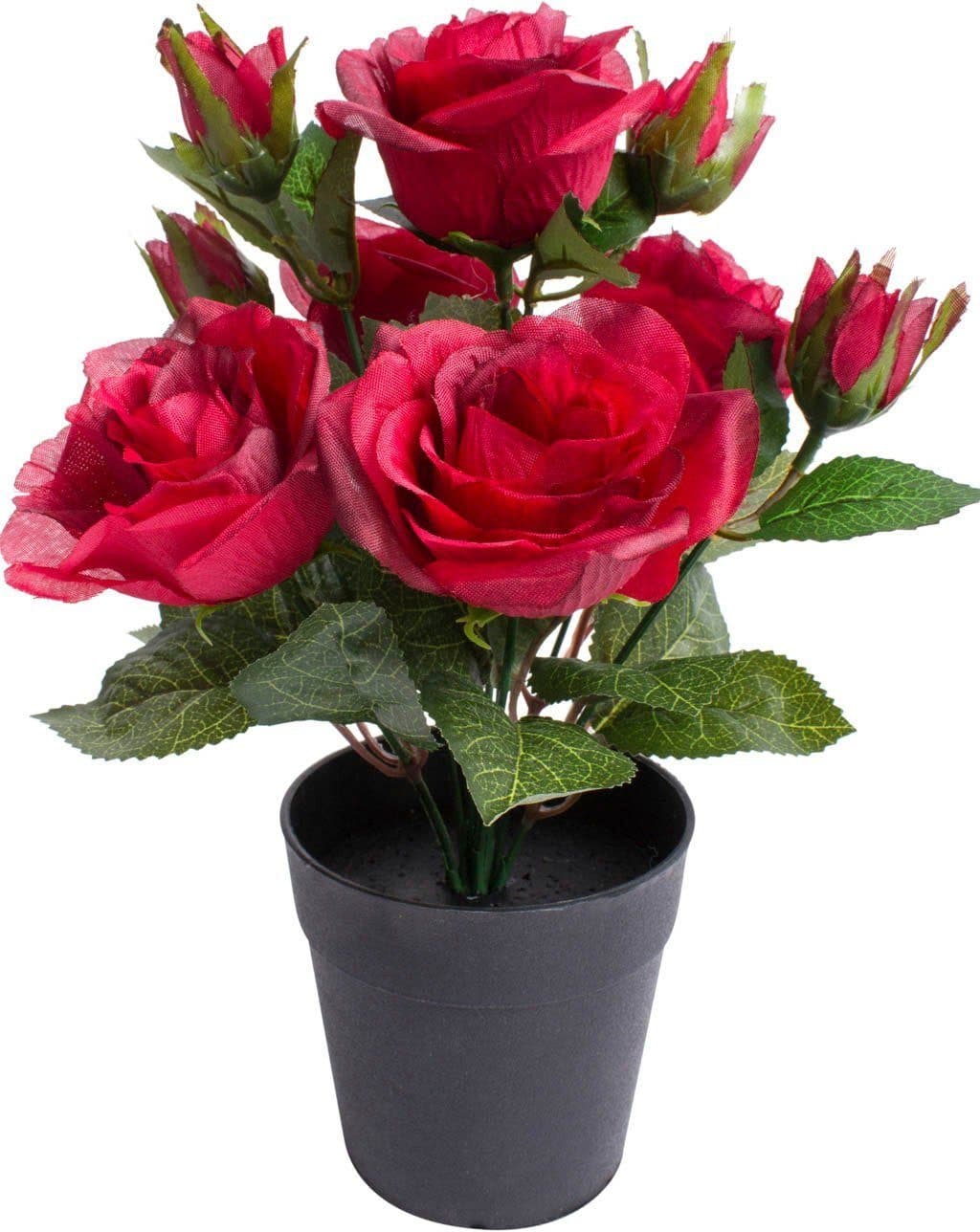 Kunstblume BOTANIC-HAUS Rosenbusch Rot mit Übertopf - Bild 2