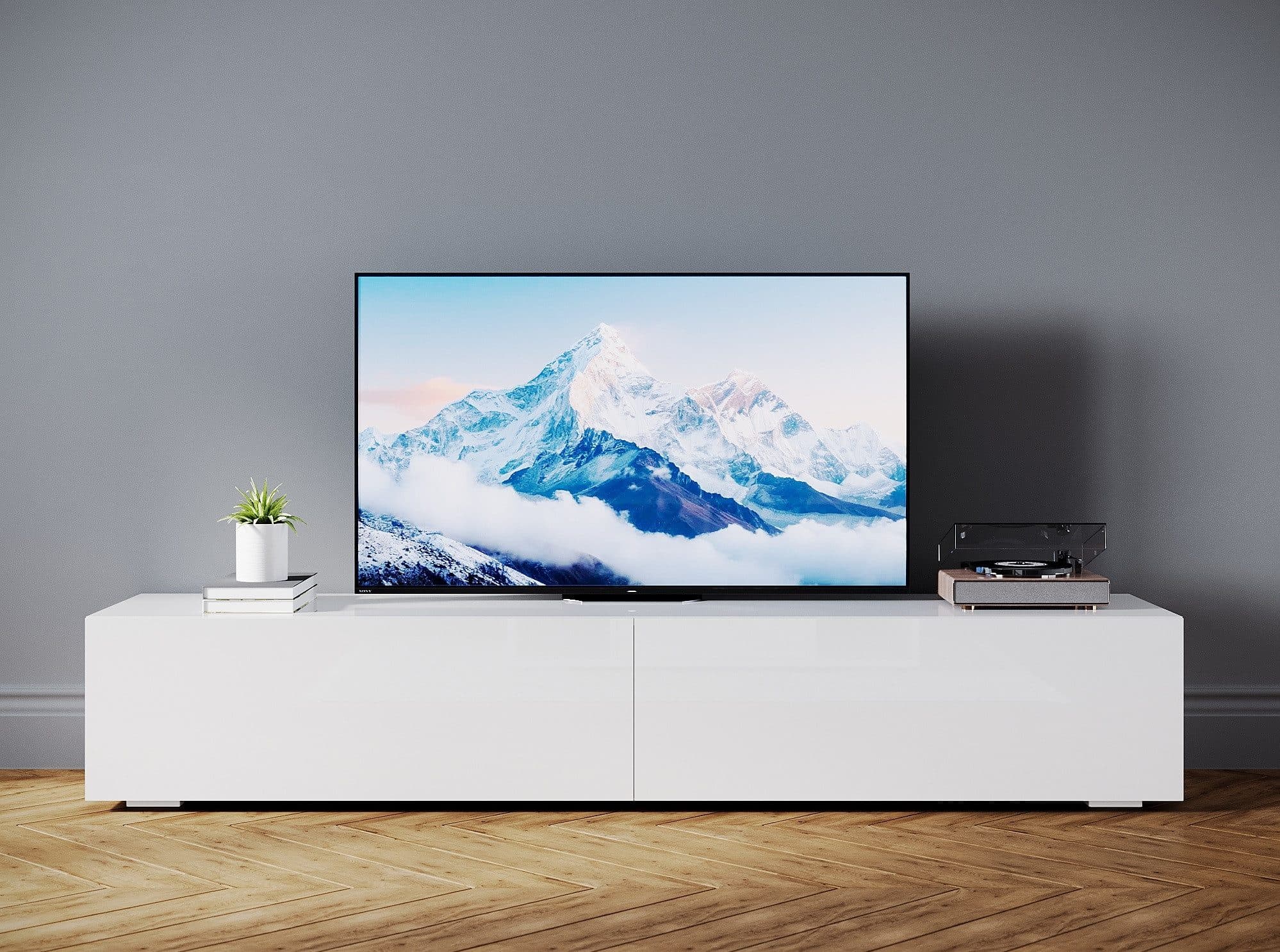 SONNI TV Schrank Weiß/Schwarz Hochglanz Lowboard LED-Beleuchtung - Bild 2