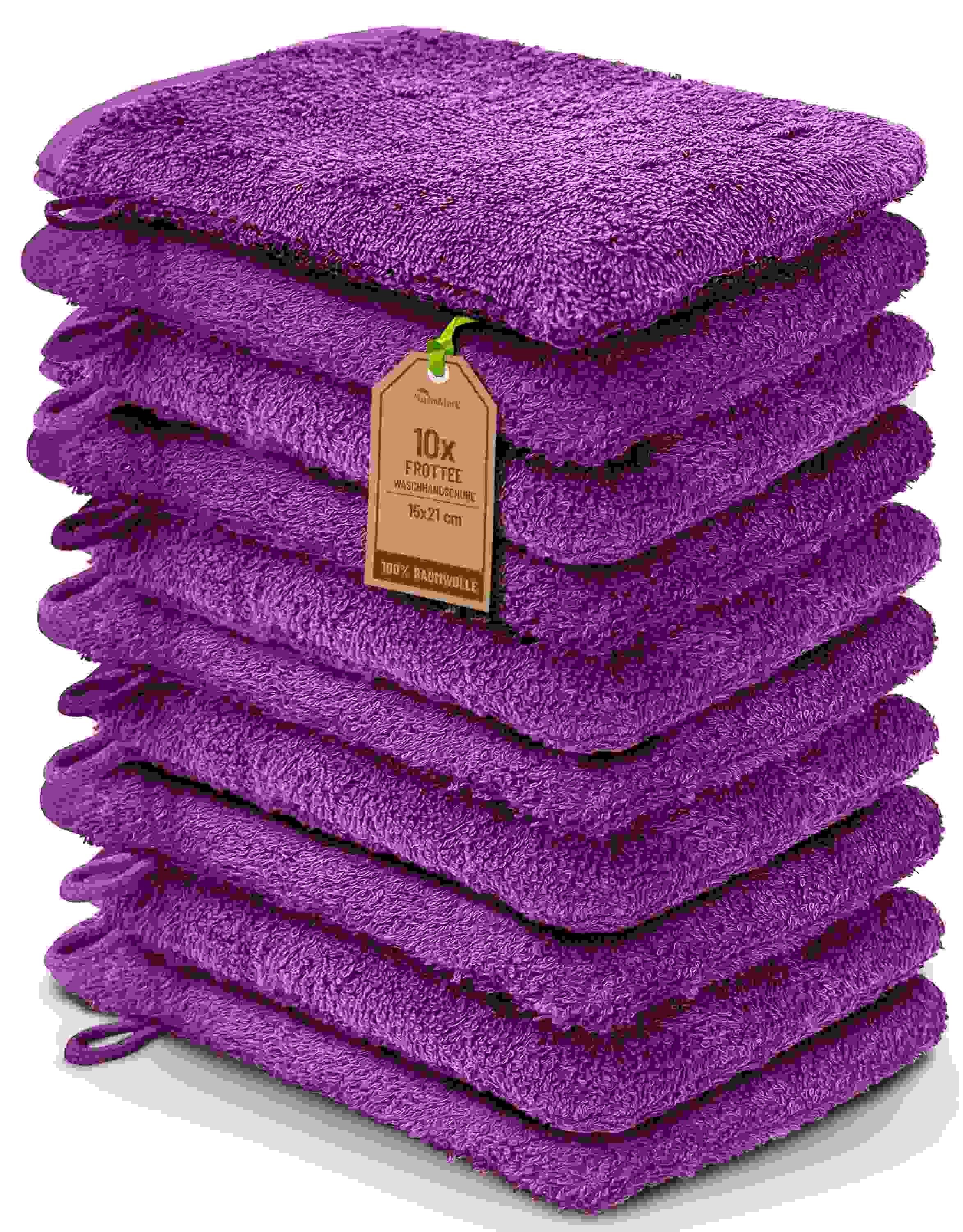 NatureMark 10er-Set Frottier Waschhandschuhe 100% Baumwolle Lila - Bild 2