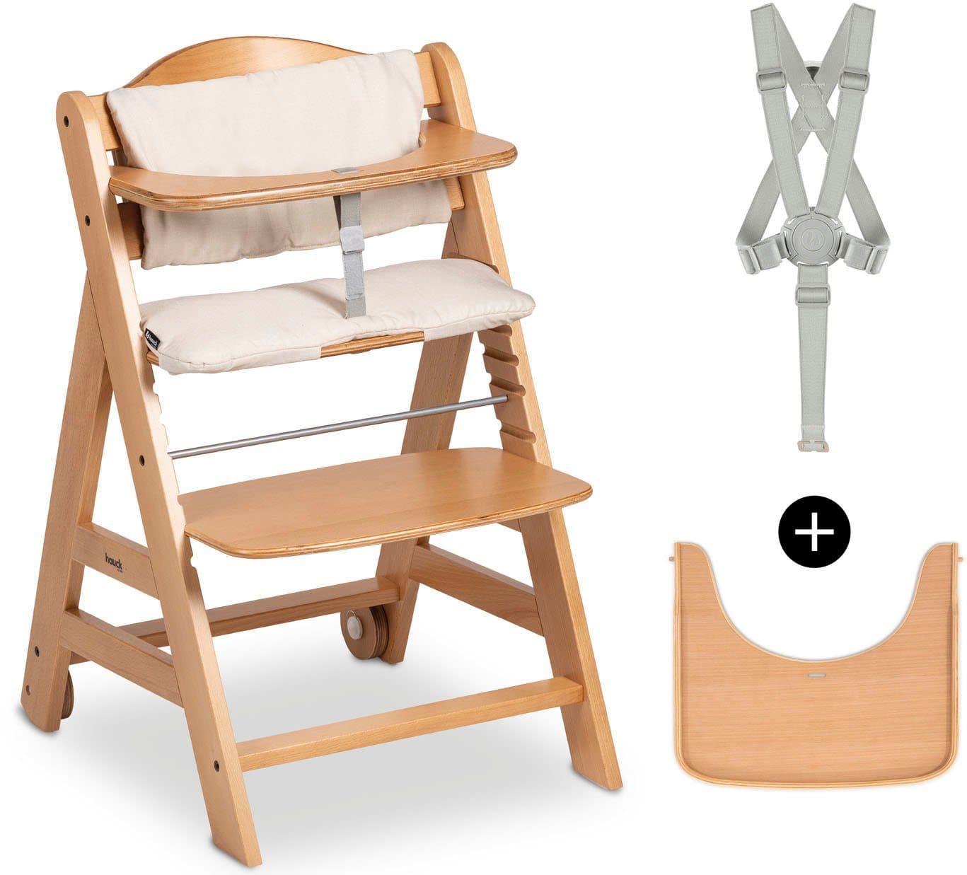 HAUCK Hochstuhl Beta+ mit Holzrädern Beige Buchenholz - Bild 2
