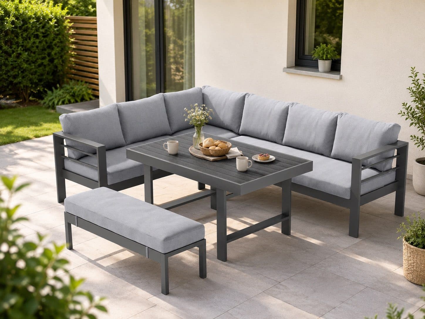 MeXo Gartenlounge-Set XXL 5-tlg. Aluminium Grau mit Kissen - Bild 2
