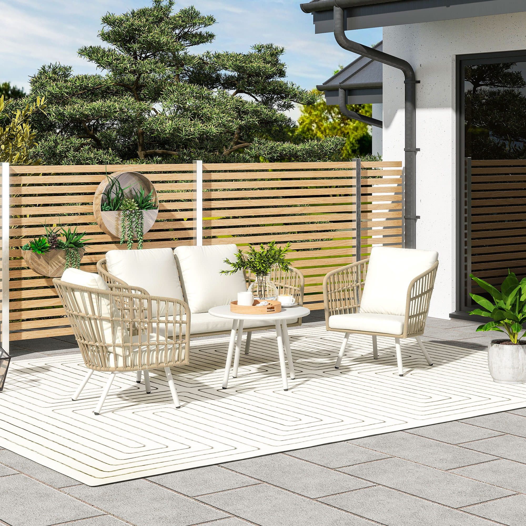 Outsunny Gartenlounge-Set 4-tlg. Khaki/Beige Polyrattan - Bild 2