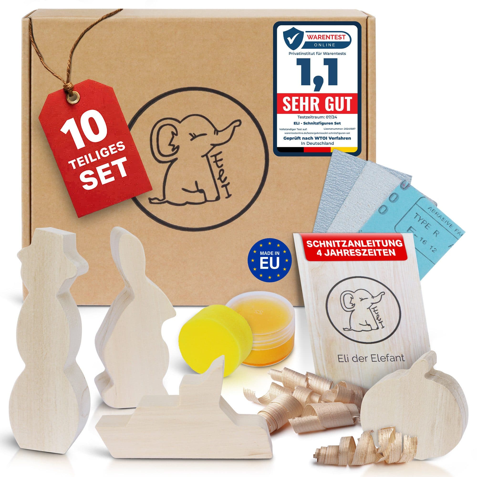 Eli Kantholz Schnitzfiguren Set 10-tlg. Lindenholz mit Anleitung - Bild 2