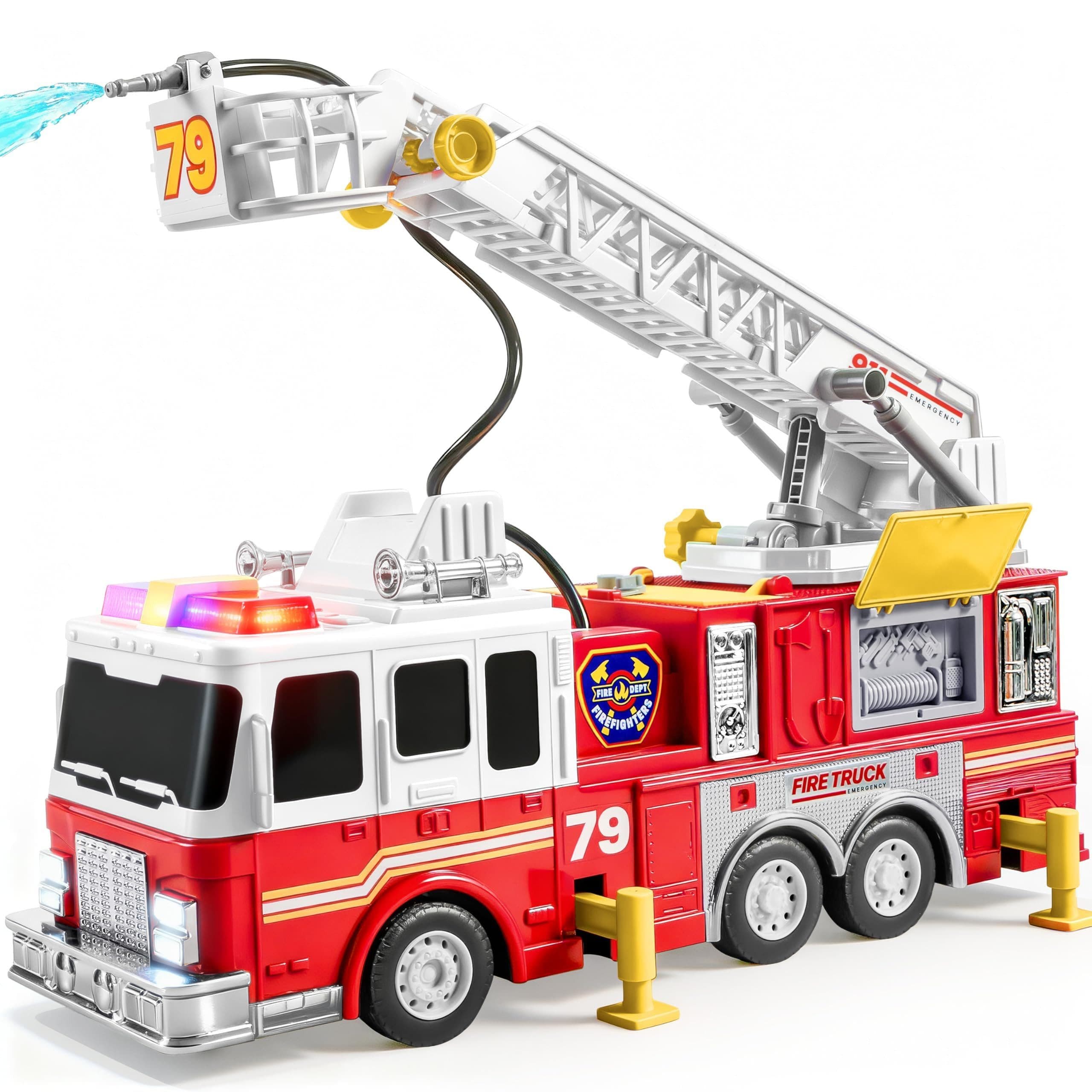 JOYIN Großes Feuerwehrauto mit 83 cm Leiter, Rot - Bild 2