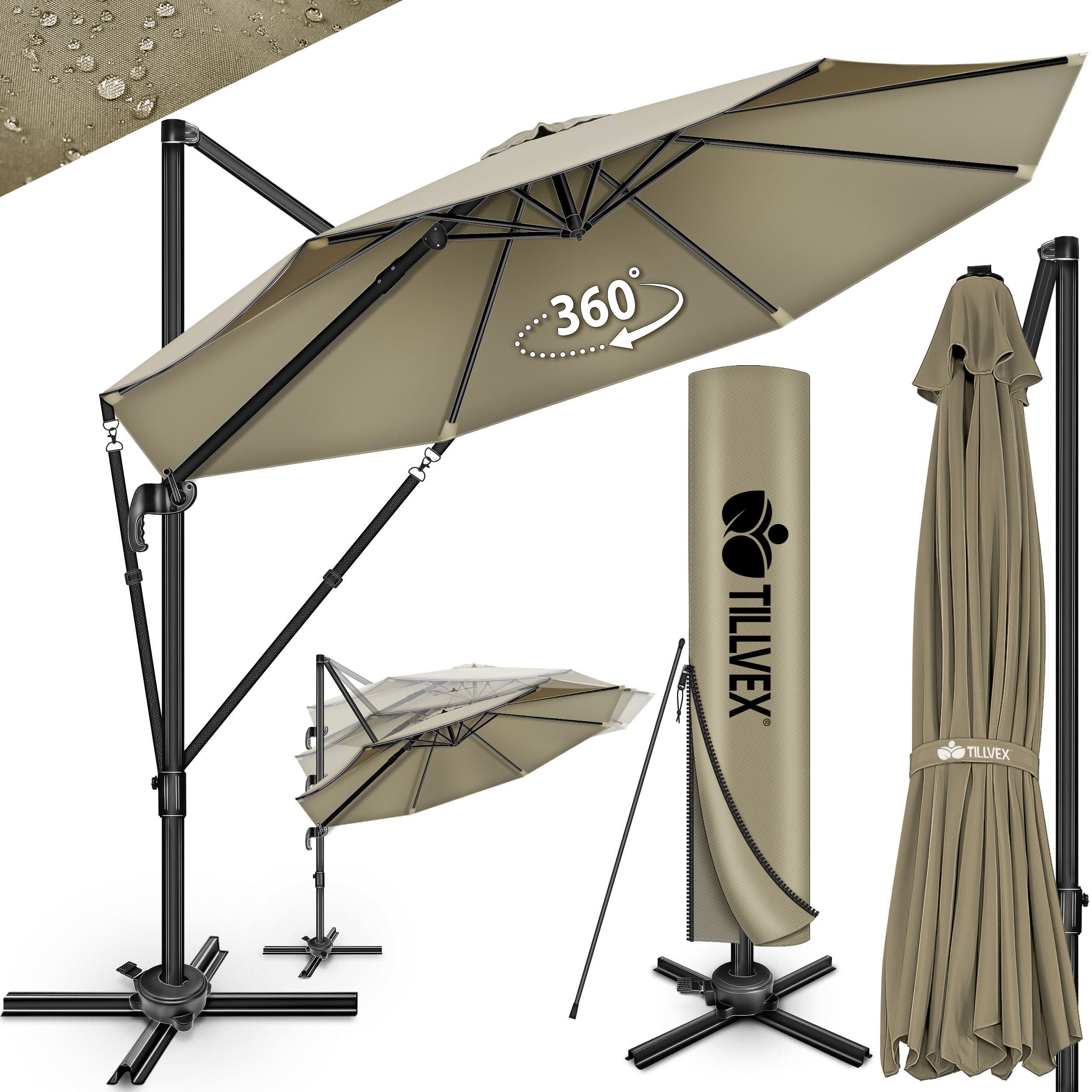 tillvex Premium Alu Sonnenschirm 330 cm Braun mit Abdeckung - Bild 2