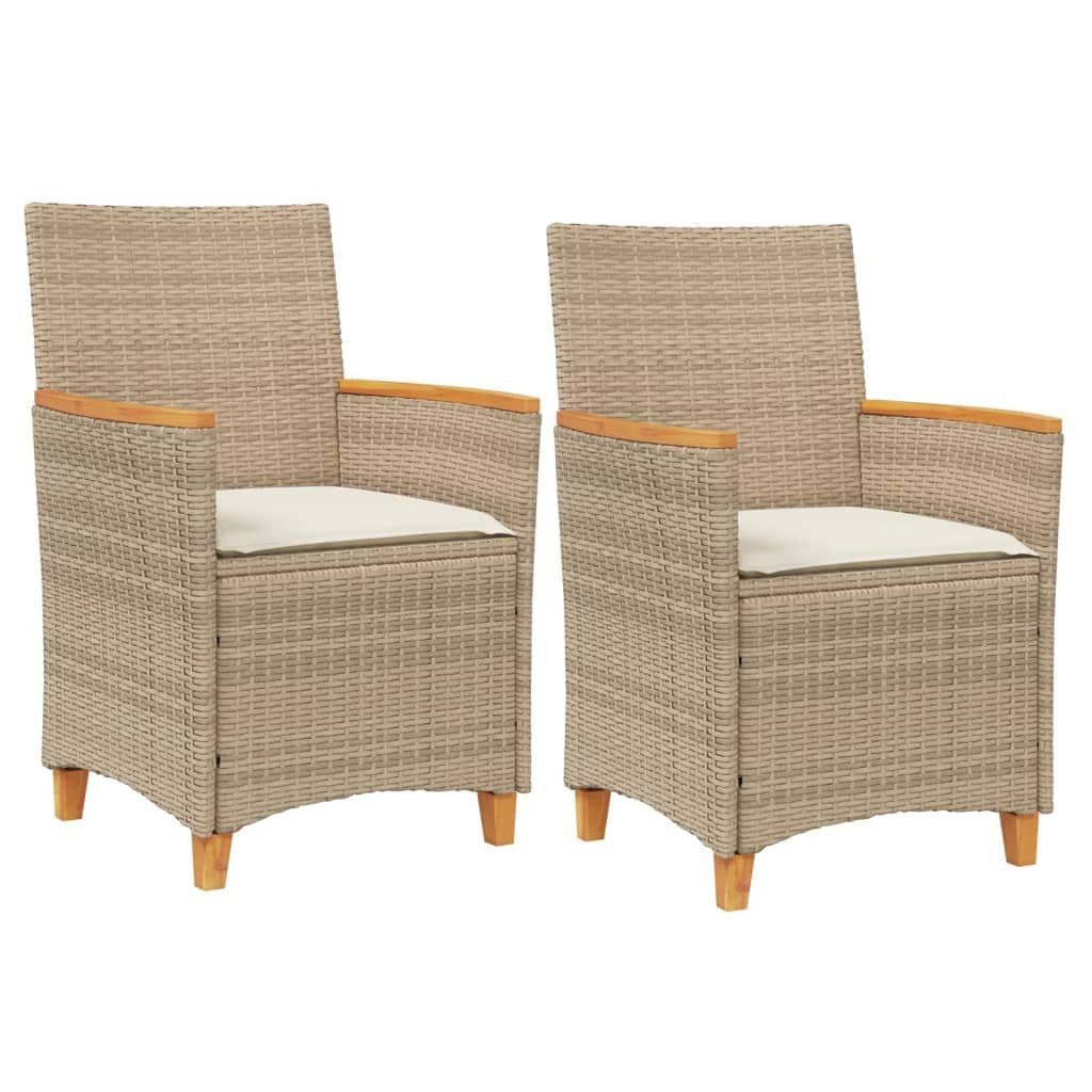 vidaXL Gartenstuhl mit Kissen Beige Poly Rattan Massivholz 2er Set - Bild 2