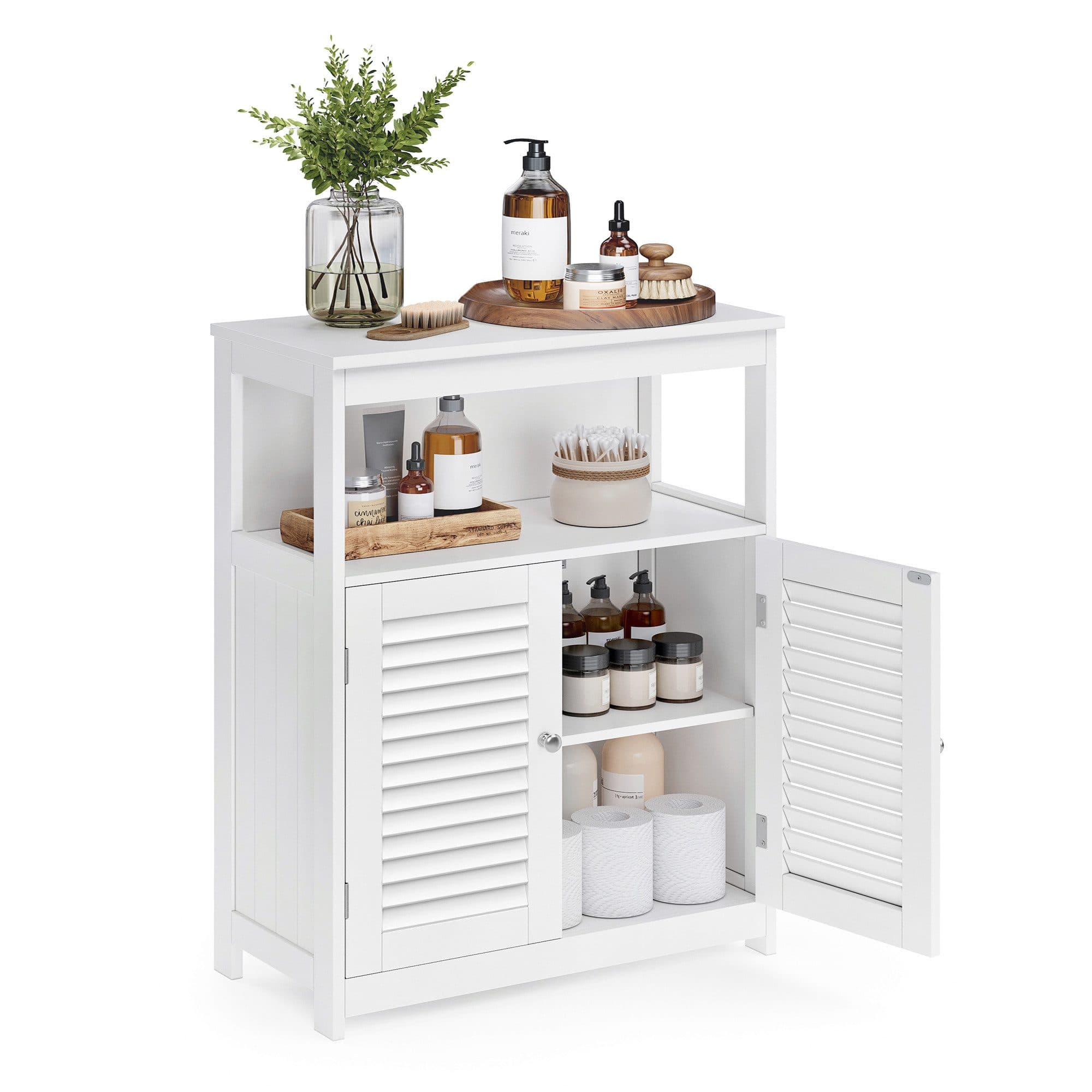 VASAGLE Badkommode Badschrank mit 2 Türen Weiß/Grau - Bild 2