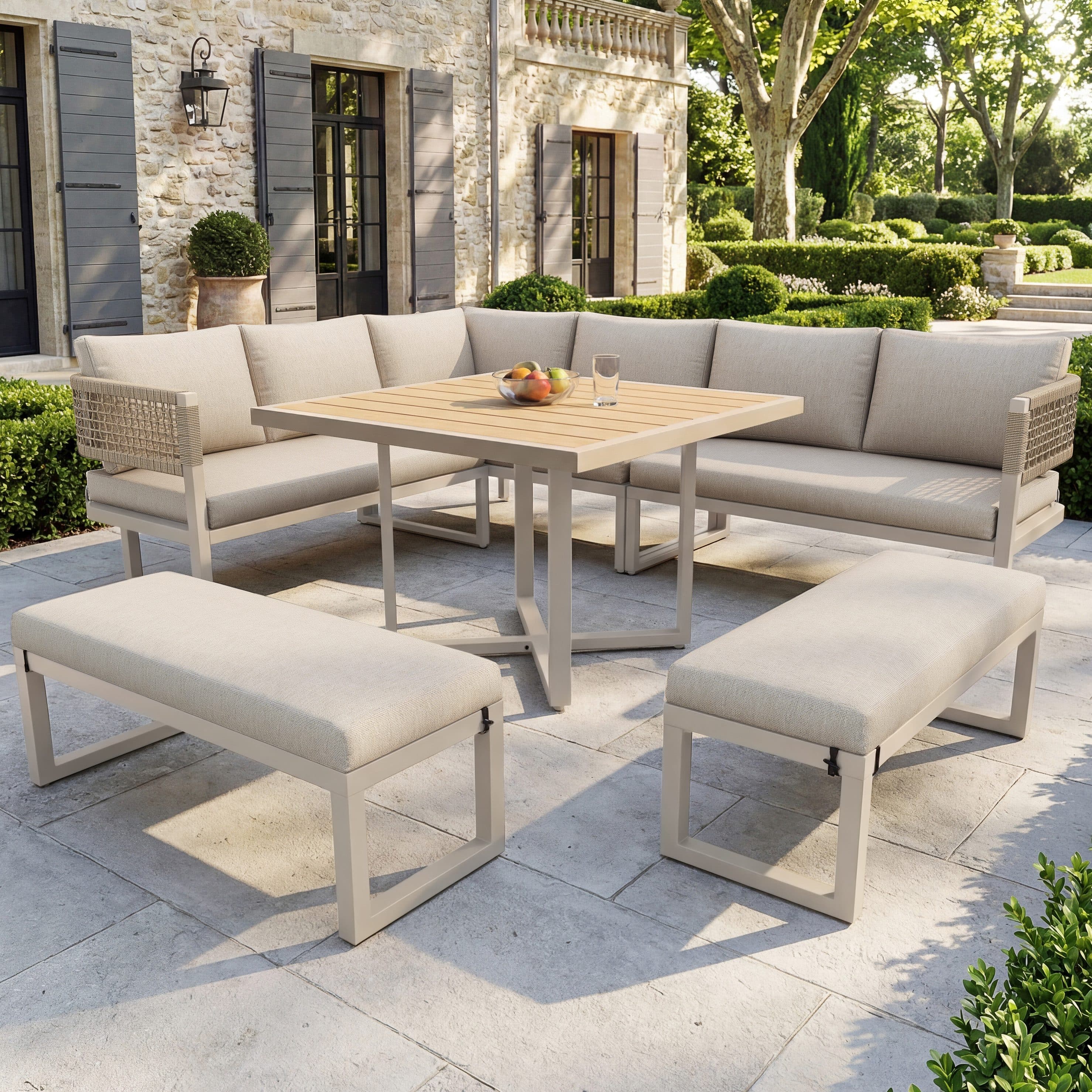 Flieks Gartenlounge-Set 10-Sitzer Beige Metall Kunstholz - Bild 2