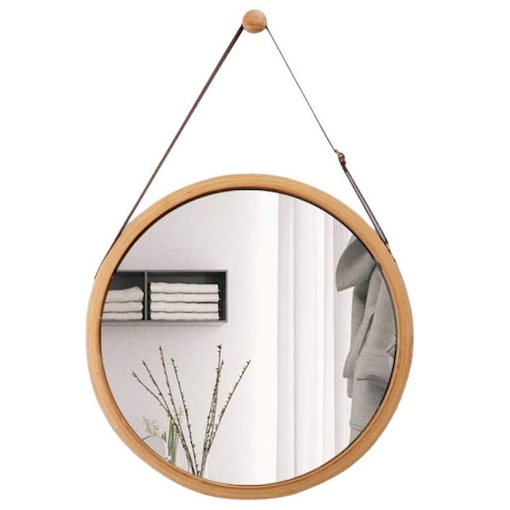 Verstellbarer Bambus- und Leder-Badspiegel, Natur, 45x45x1cm - Bild 2