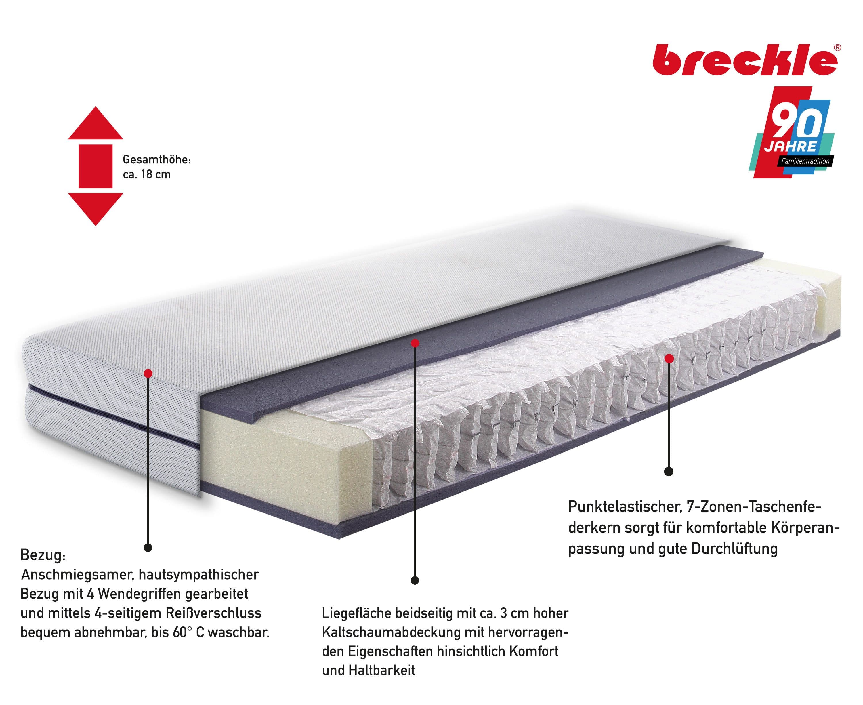 BRECKLE Flex Air Taschenfederkernmatratze Weiß 7-Zonen - Bild 2
