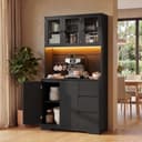 Bealife Buffet Küchenschrank Schwarz mit LED-Licht, Steckdose & 3 Schubladen Bild 2