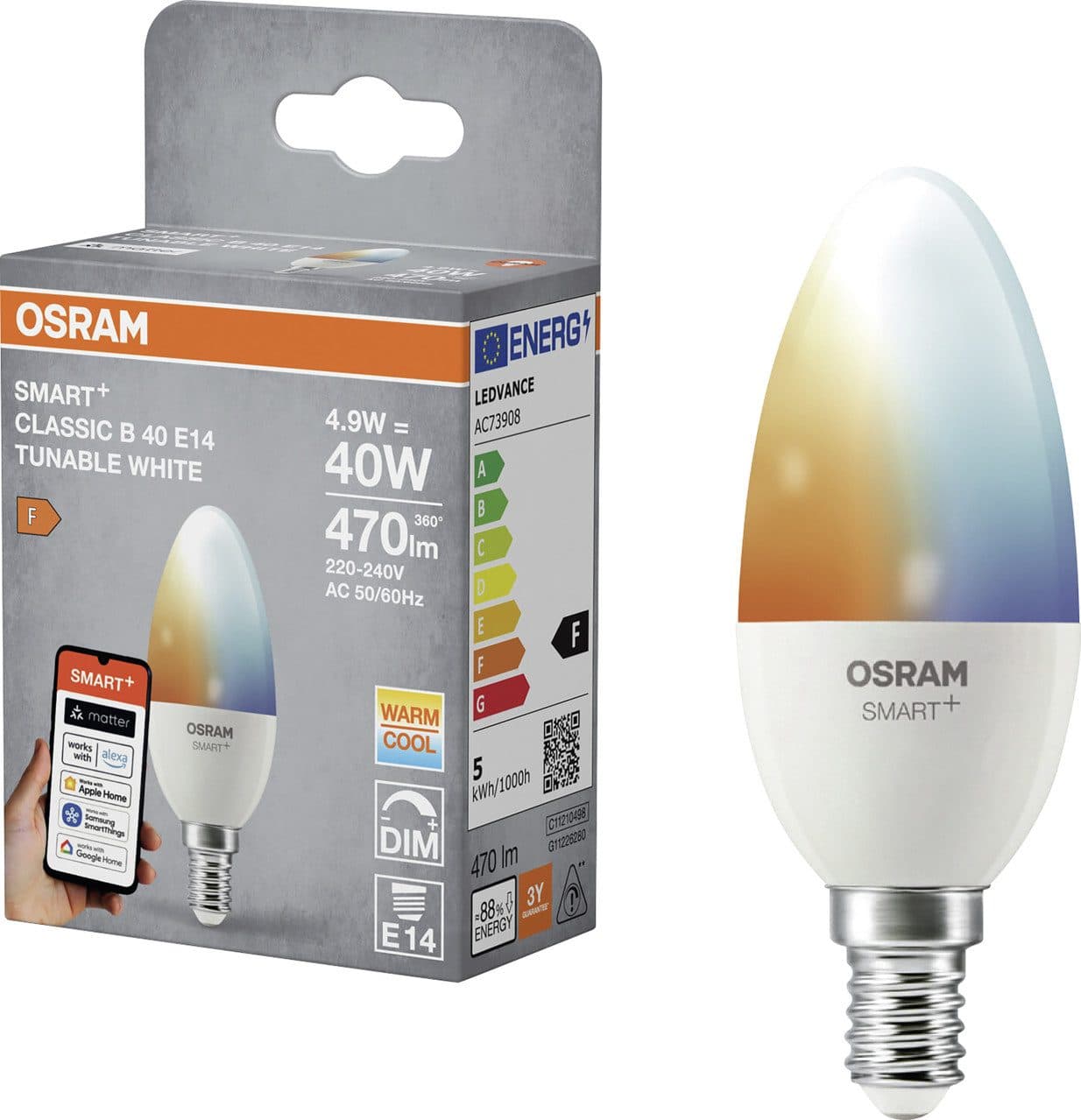 Osram SMART+ Matter LED Leuchtmittel E14 Classic Dimmbar Weiss - Bild 2