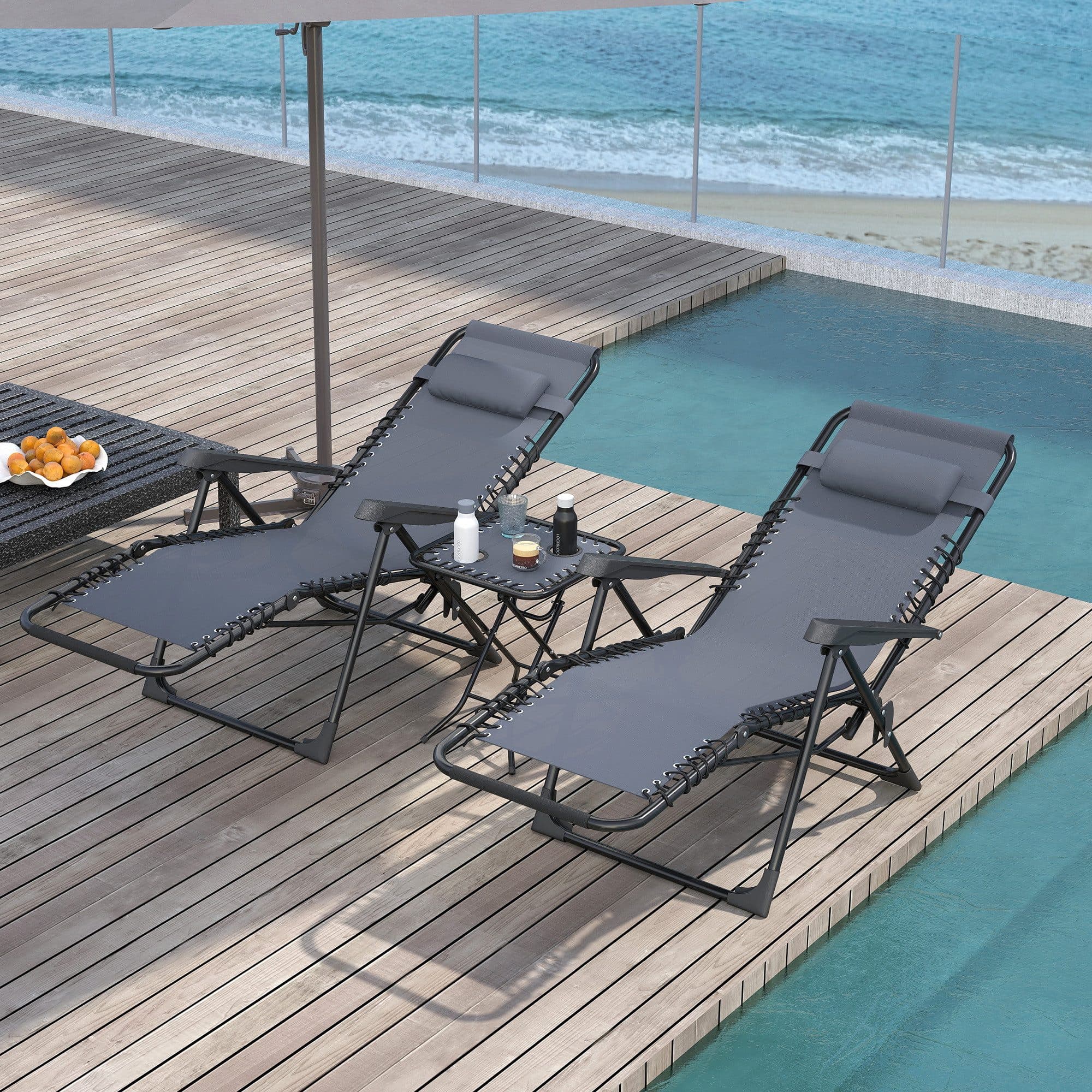Outsunny Relaxliege Set 3-teilig Grau mit Beistelltisch - Bild 2