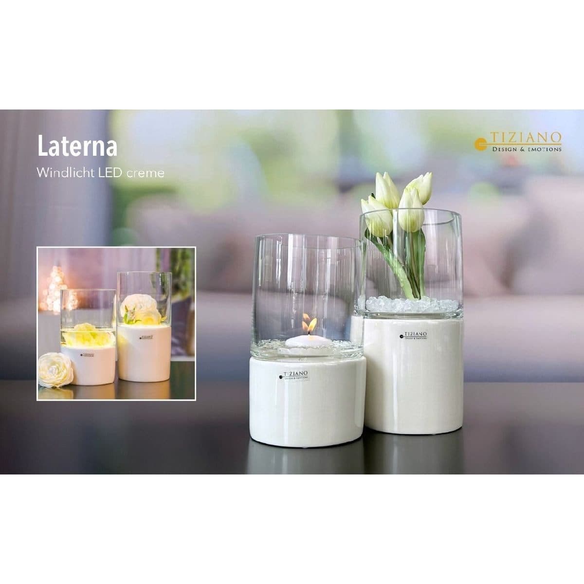 TIZIANO - DESIGN & EMOTIONS LED Dekolicht Windlicht Laterna creme-weiß