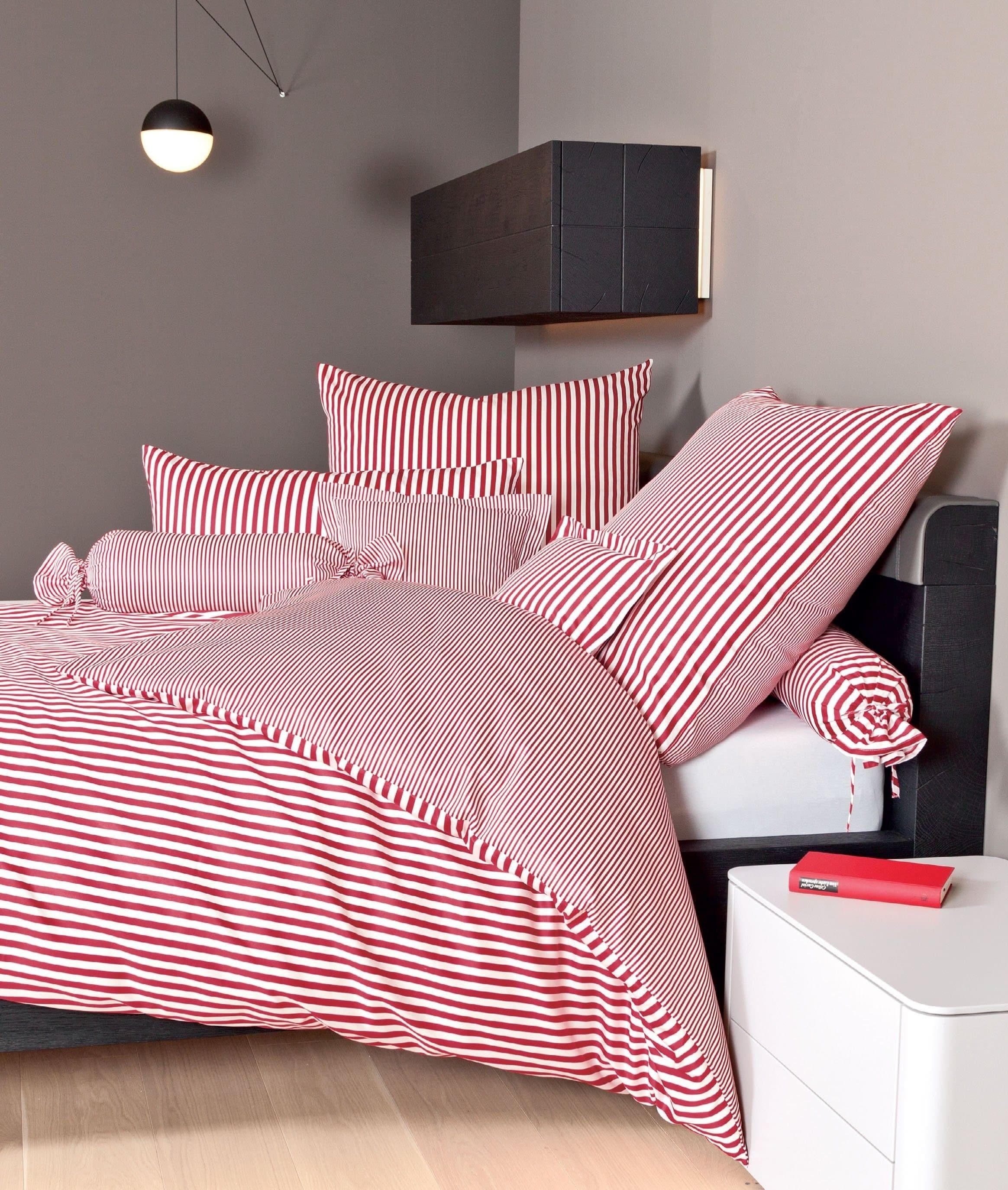 Janine Wendebettwäsche Mako-Satin Rot Streifen 100% Baumwolle - Bild 2
