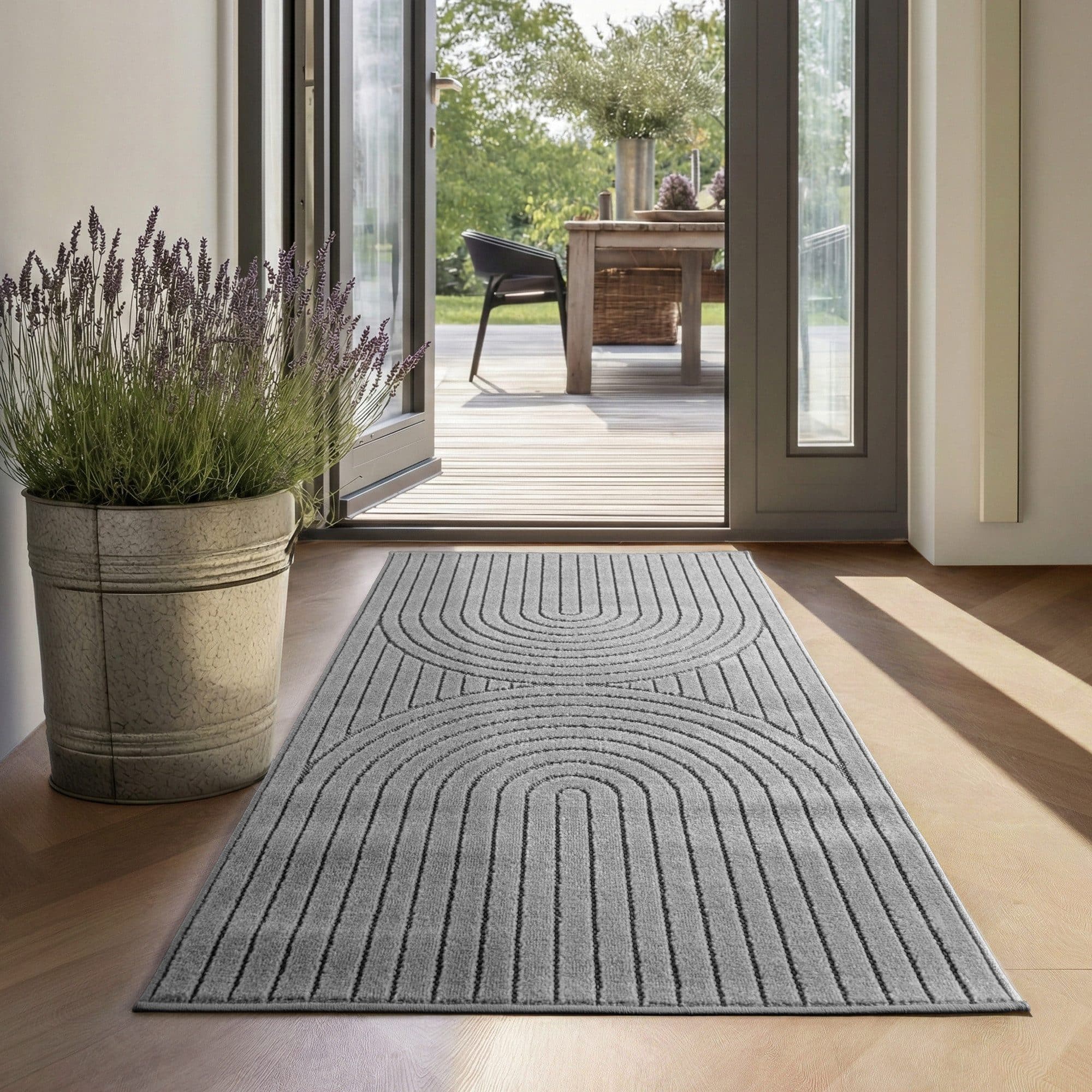 SIMPEX24 Outdoorteppich Skandinavisches 3D Design Grau Wetterfest - Bild 2