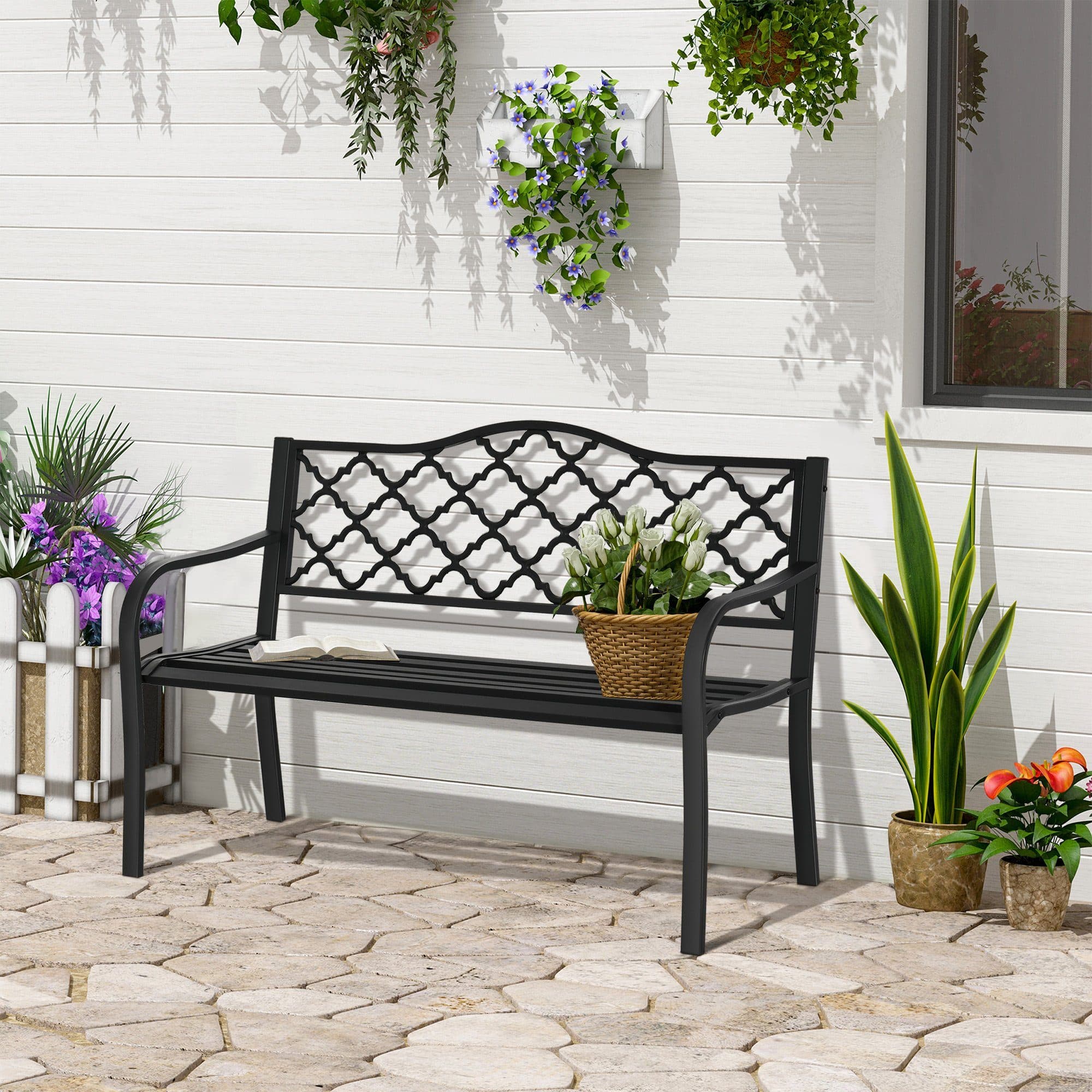 Outsunny Gartenbank Metall Sitzbank Schwarz - Bild 2