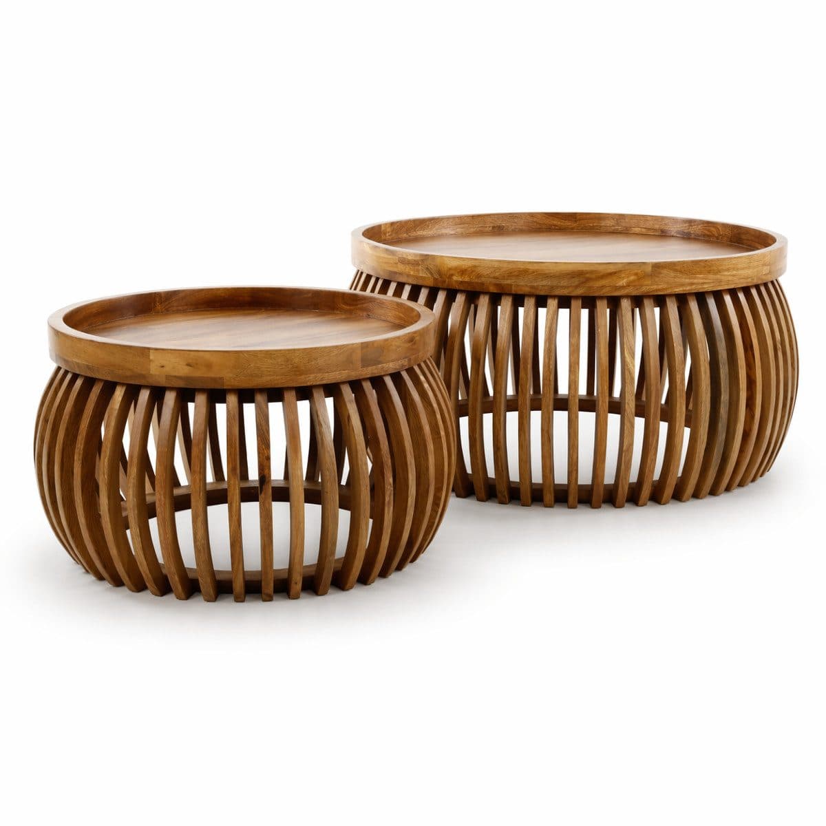 Liadomo Couchtisch Laos 2er-Set Mangoholz Massiv Runde Platte Holzstreben - Bild 2