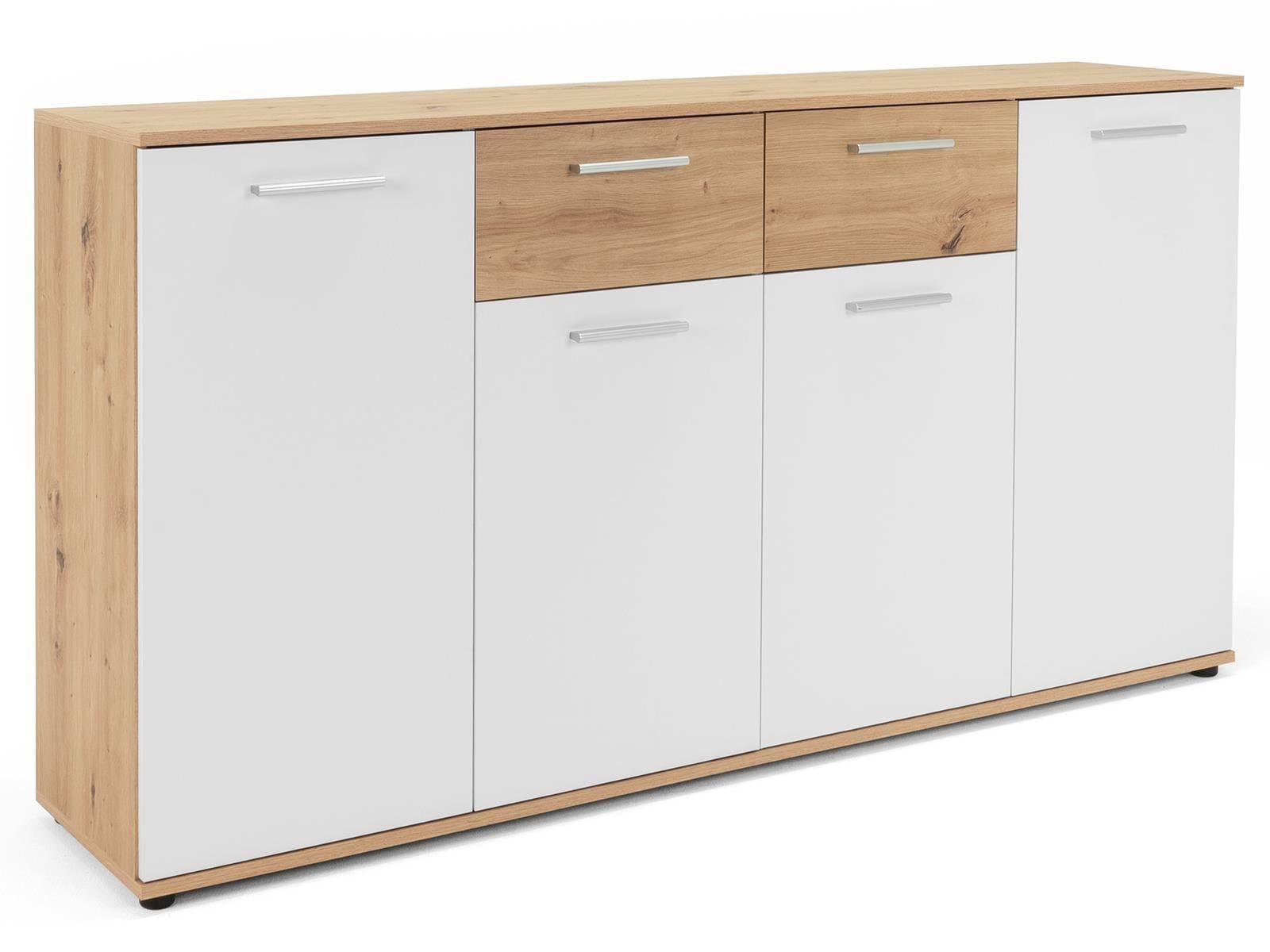 freiraum Sideboard Jacklin Artisan Eiche Weiß 4 Türen 2 Schubkästen - Bild 2
