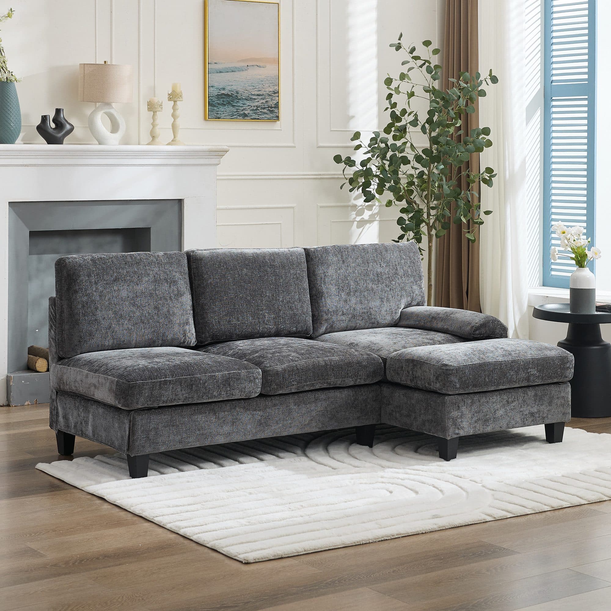 Merax Ecksofa L-Form 3-Sitzer mit Schlaffunktion Beige Grau - Bild 2