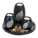 relaxdays Teelichthalter mit Tablett & Steine Schwarz Braun Bild 2
