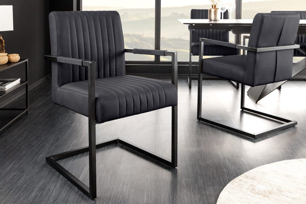 riess-ambiente Freischwinger BIG ASTON schwarz Echtleder Metall mit Armlehne - Bild 2