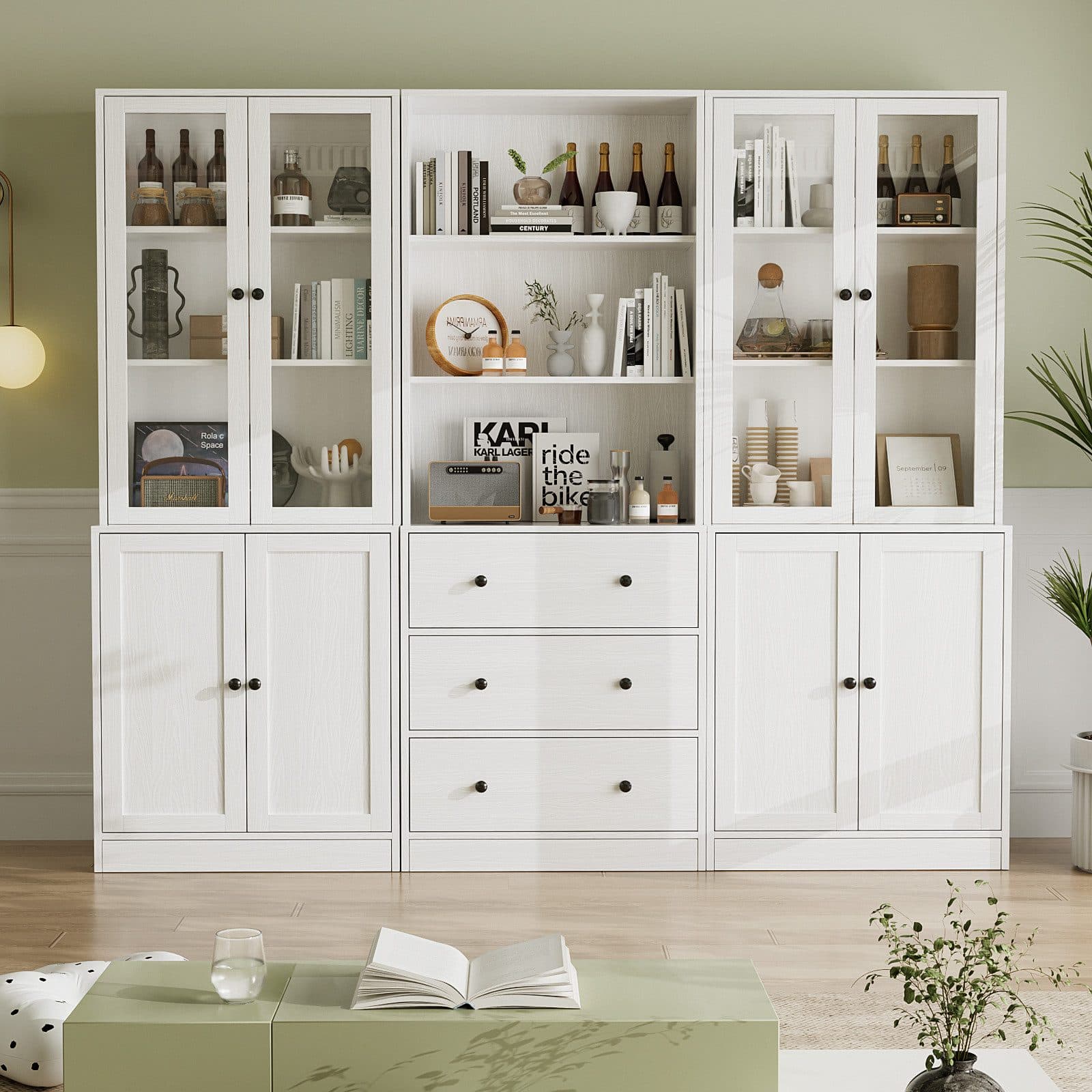 VOWNER Bücherregal 5-stöckig mit Glastüren 180 cm Vitrinenschrank - Bild 2