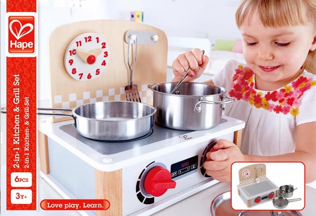 Hape Kinder-Küchenset 2-in-1 Küchen- & Grill-Set