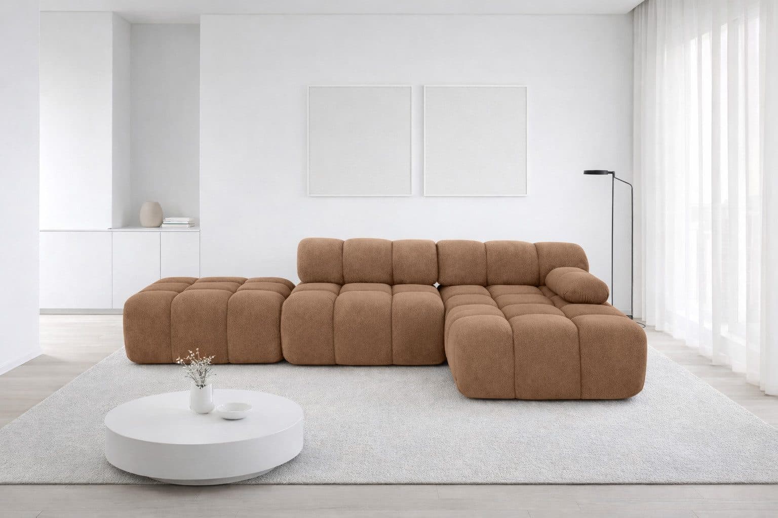 Kaiser Möbel Ecksofa Selia L-Form mit Hocker Veloursstoff Salvador Beige - Bild 2