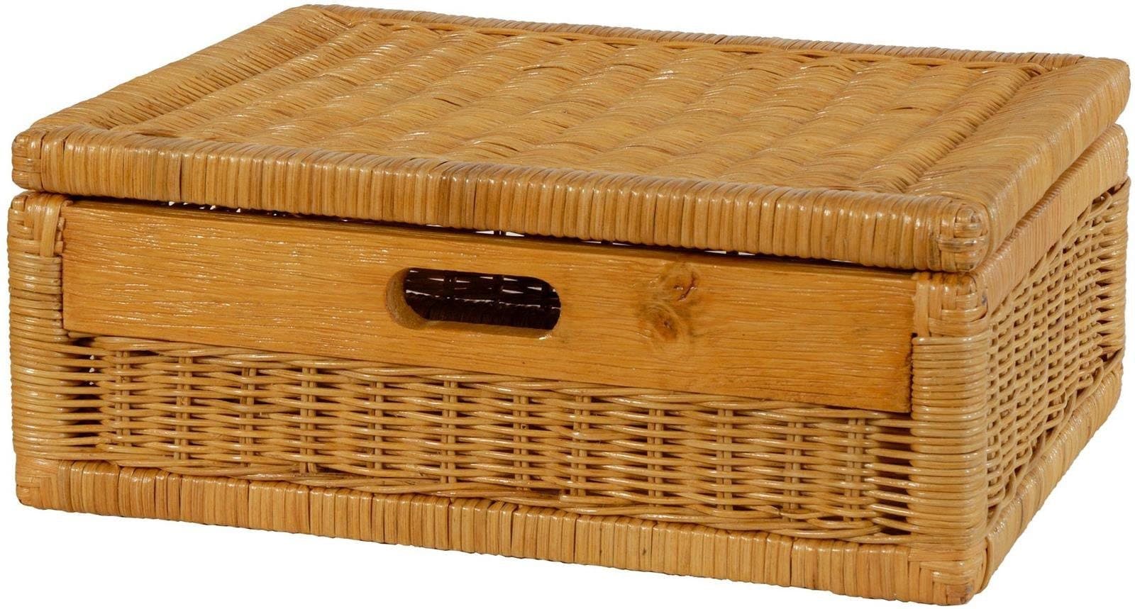 Krines Home Aufbewahrungskorb Flacher Korb mit Deckel Rattan Honig - Bild 2