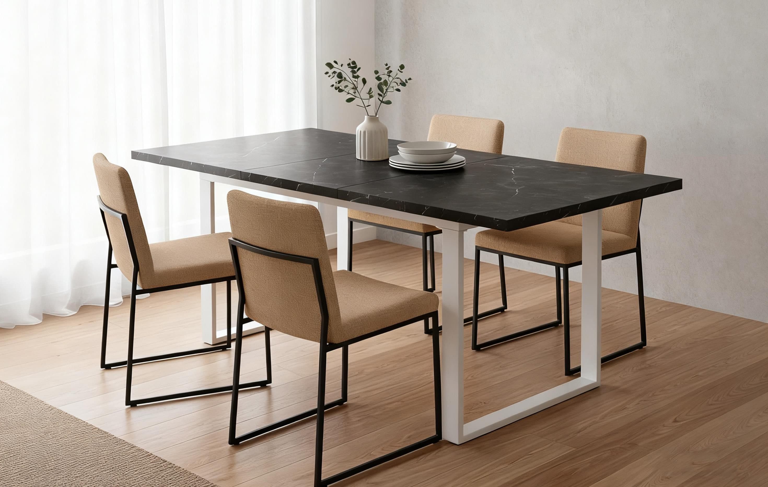 B&D home Esstisch LARS Ausziehbar Metallgestell Schwarz Weiß - Bild 2