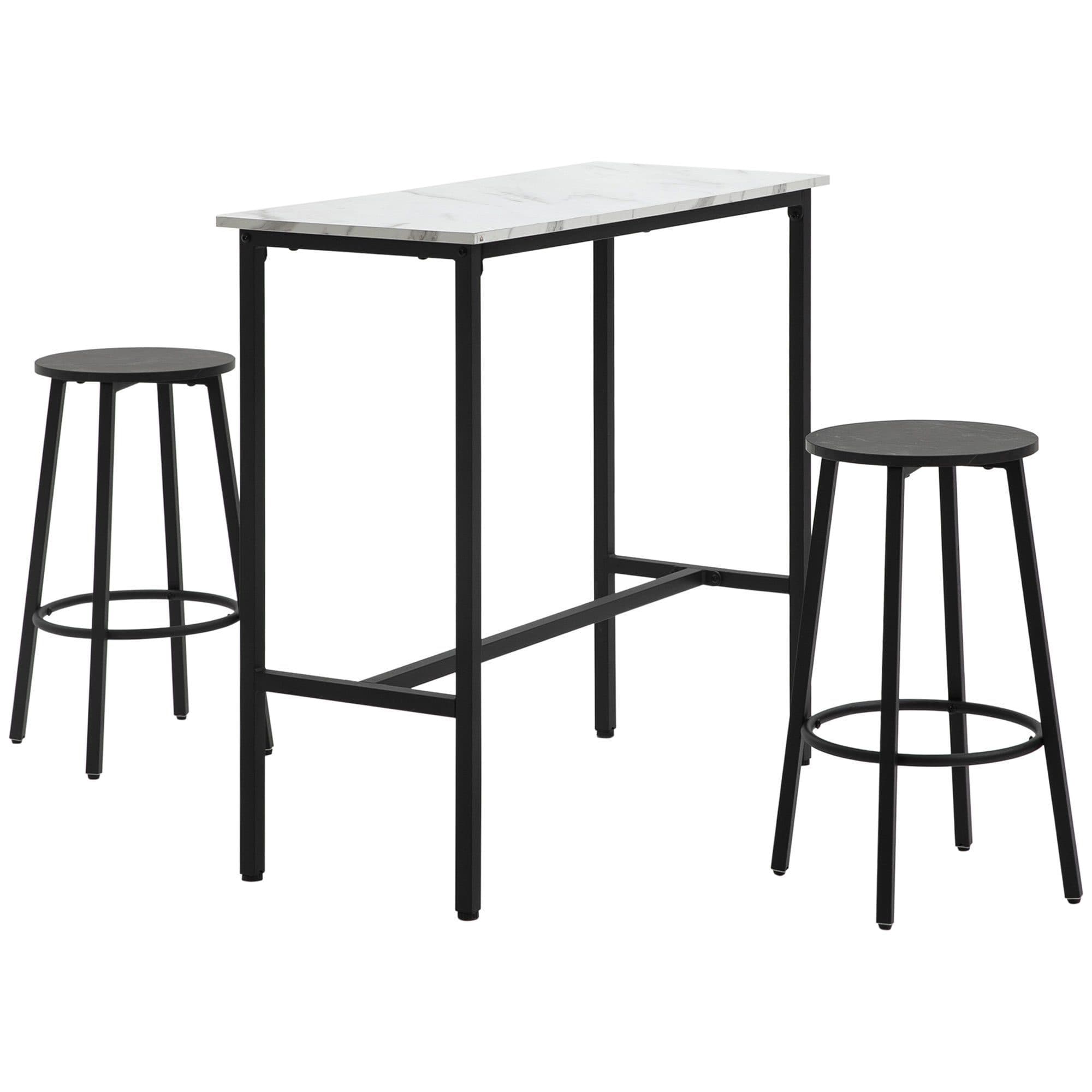 HOMCOM Bartisch mit 2 Barhockern Set Weiß/Schwarz Modern - Bild 2
