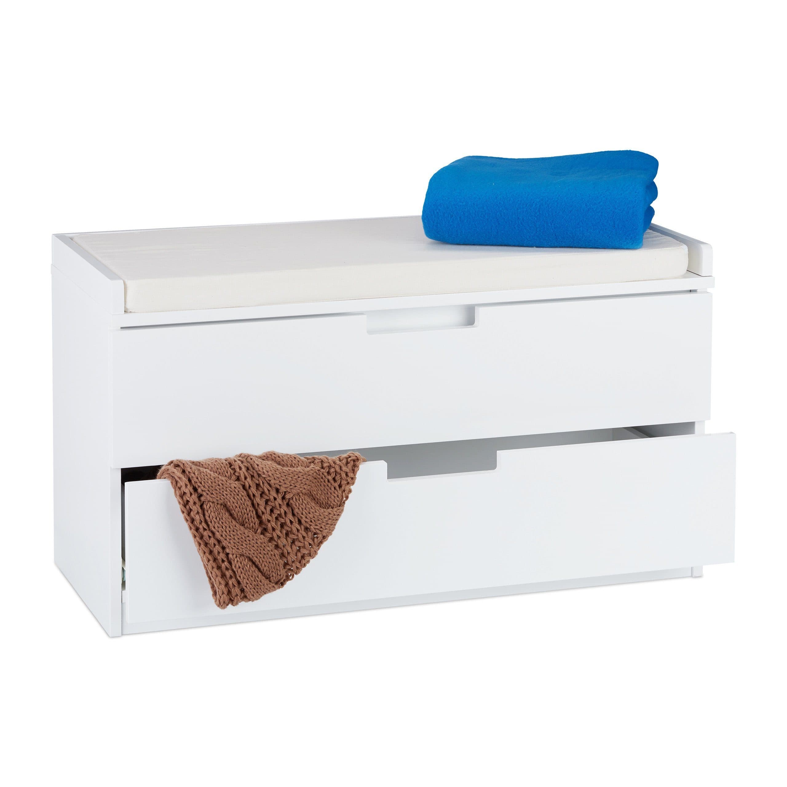 relaxdays Sitztruhe Sitzkommode mit 2 Schubladen Weiß - Bild 2