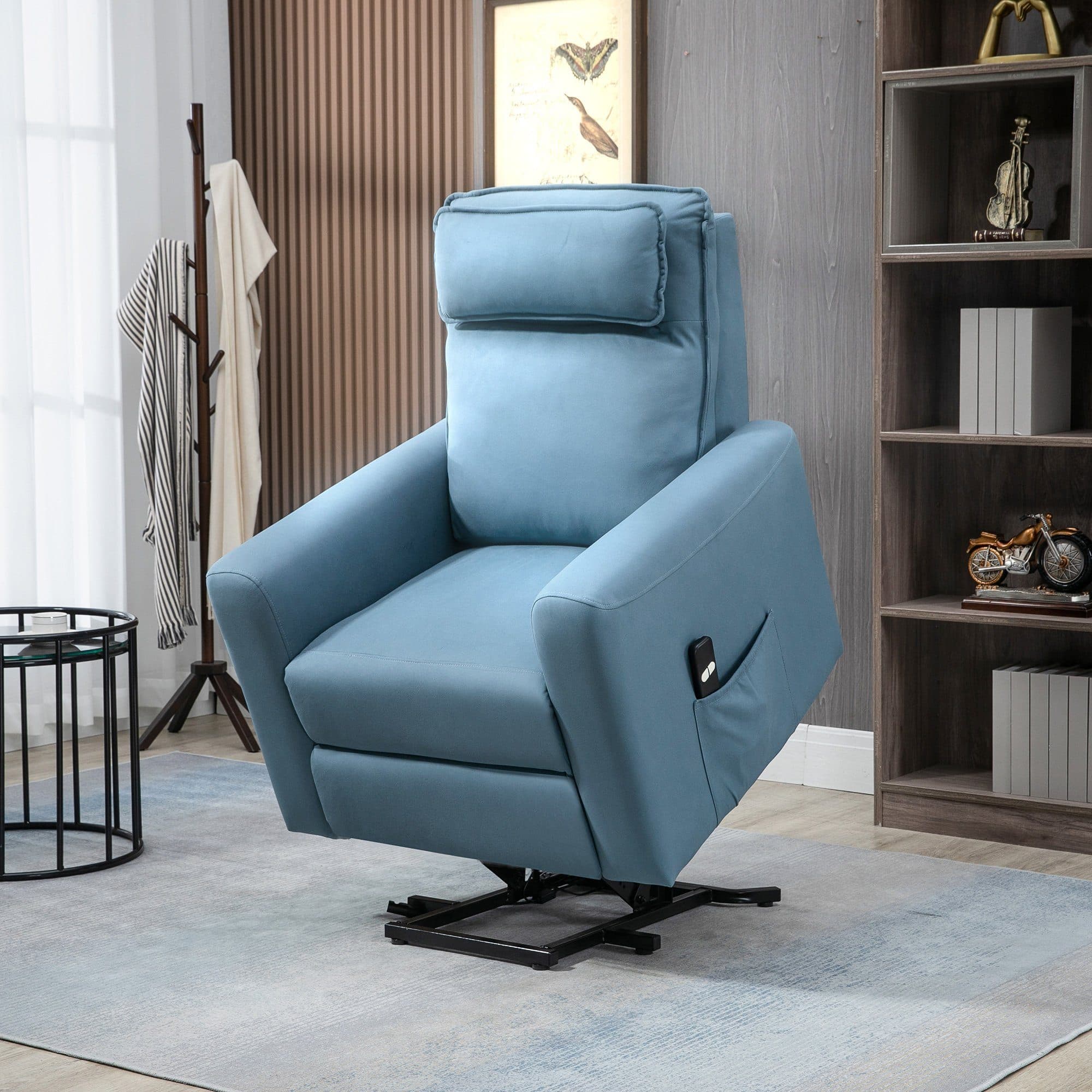 HOMCOM Elektrischer Aufstehsessel Relaxsessel Blau Samt - Bild 2