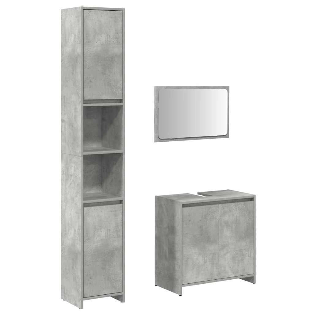 vidaXL Badezimmer-Set 3-tlg. Betongrau Holzwerkstoff mit Spiegel - Bild 2