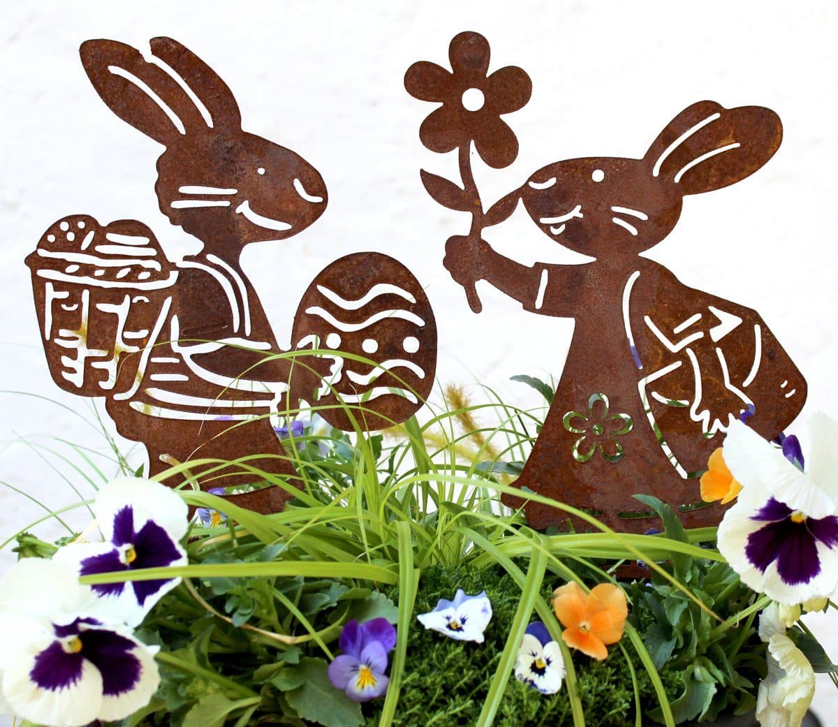 LB H&F Lilienburg Gartenfigur 2er Set Osterhasen Braun
