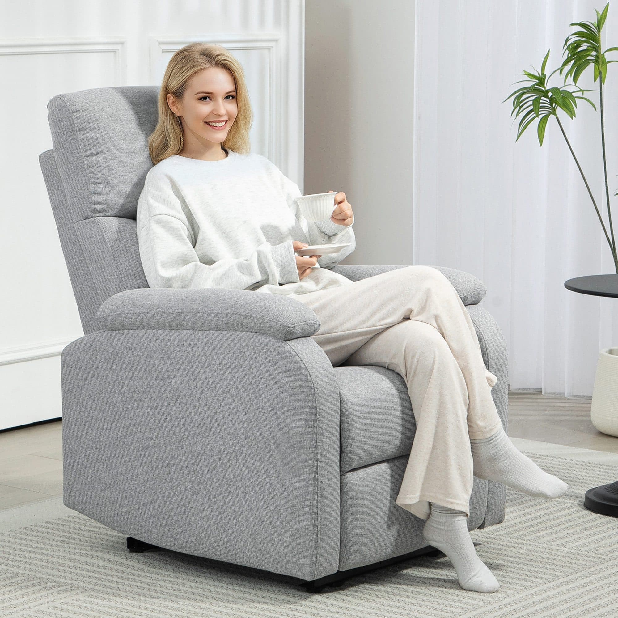 HOMCOM Relaxsessel Fernsehsessel mit Liegefunktion, Gepolstert TV-Sessel mit Leinenoptik, Grau - Bild 2