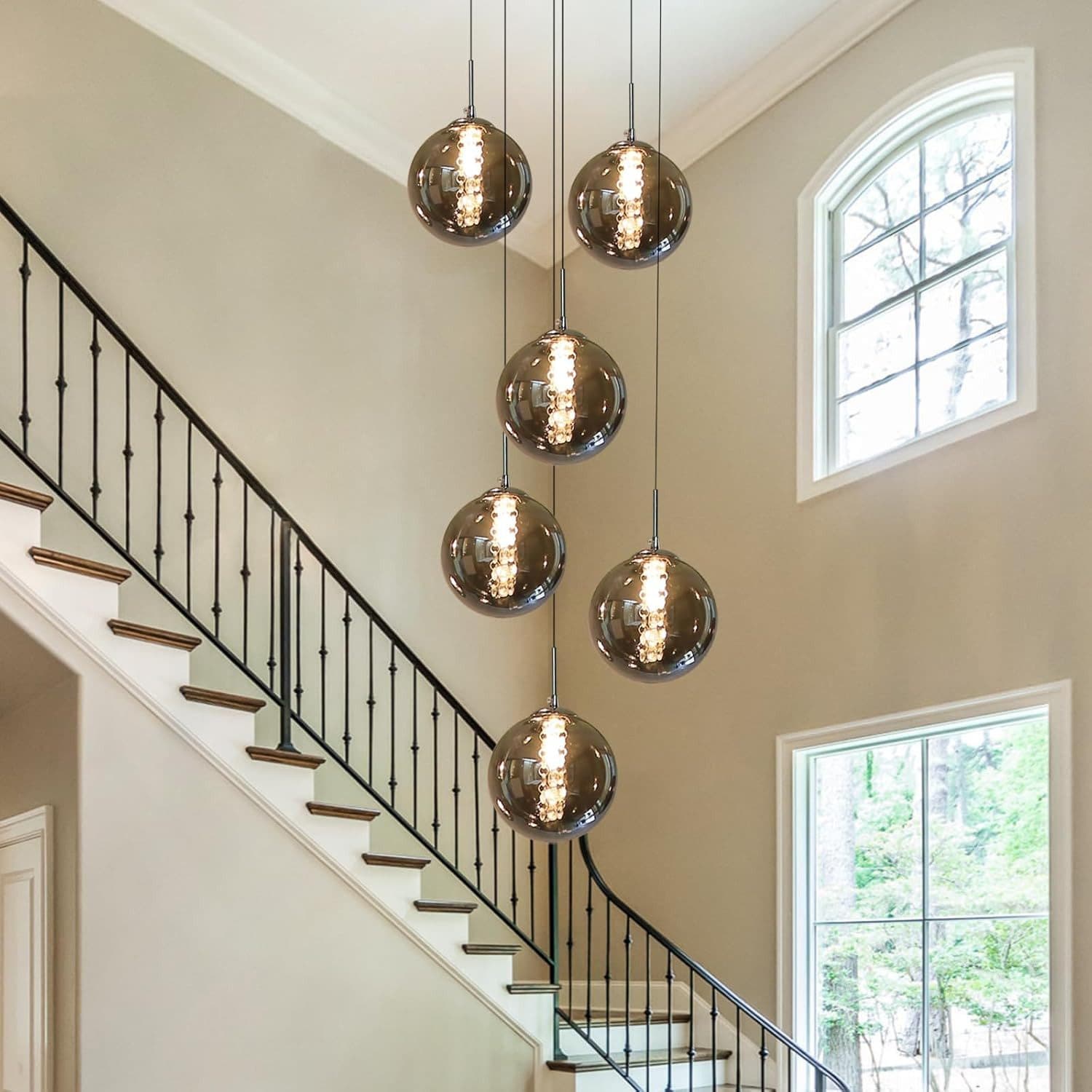 ZMH Pendelleuchte LED Höhenverstellbar Kronleuchter Glas Wohnzimmerlampe, Warmweiß - Bild 2