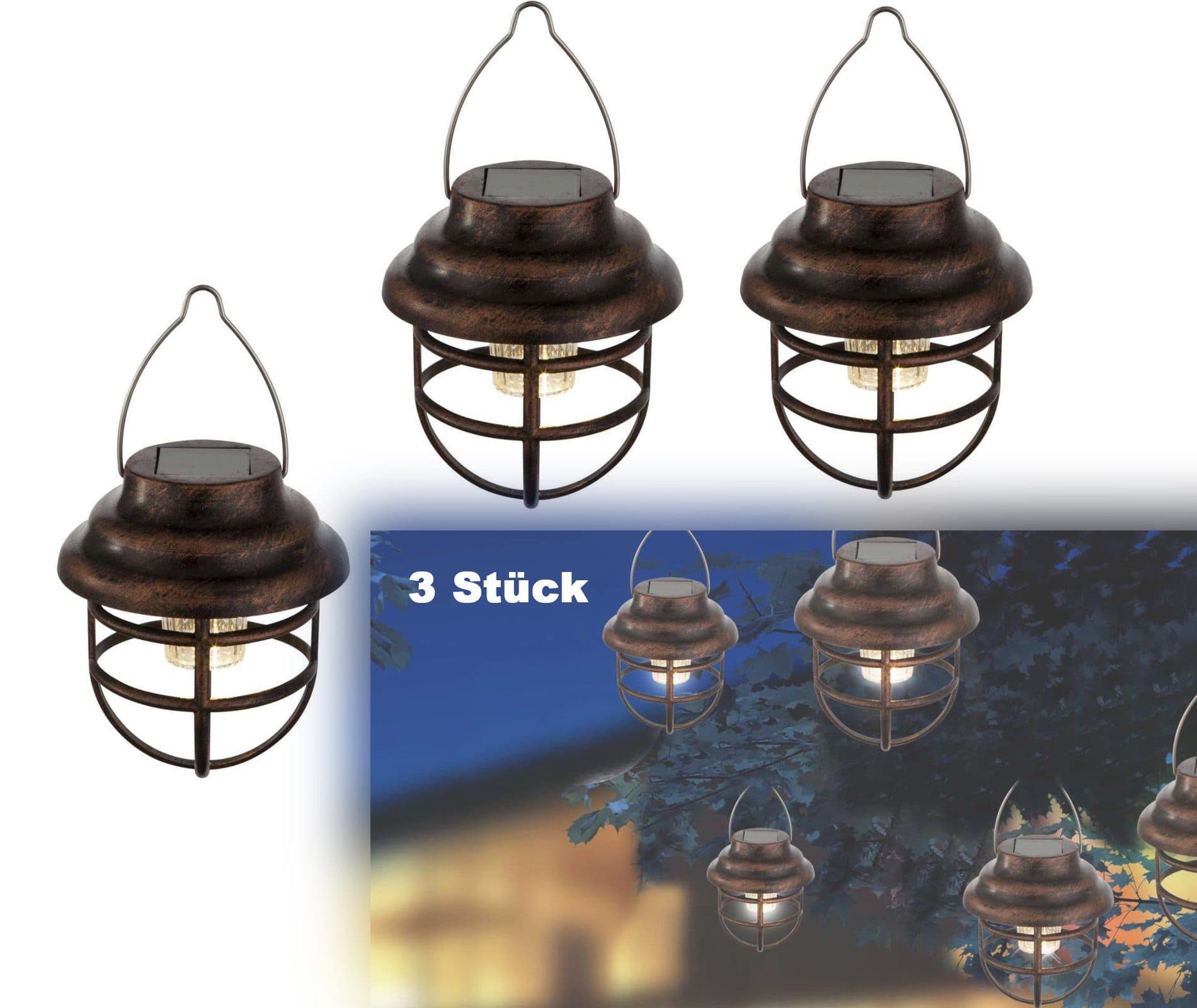 bmf-versand LED Solarleuchte 3er Set Laterne Garten Warmweiß - Bild 2