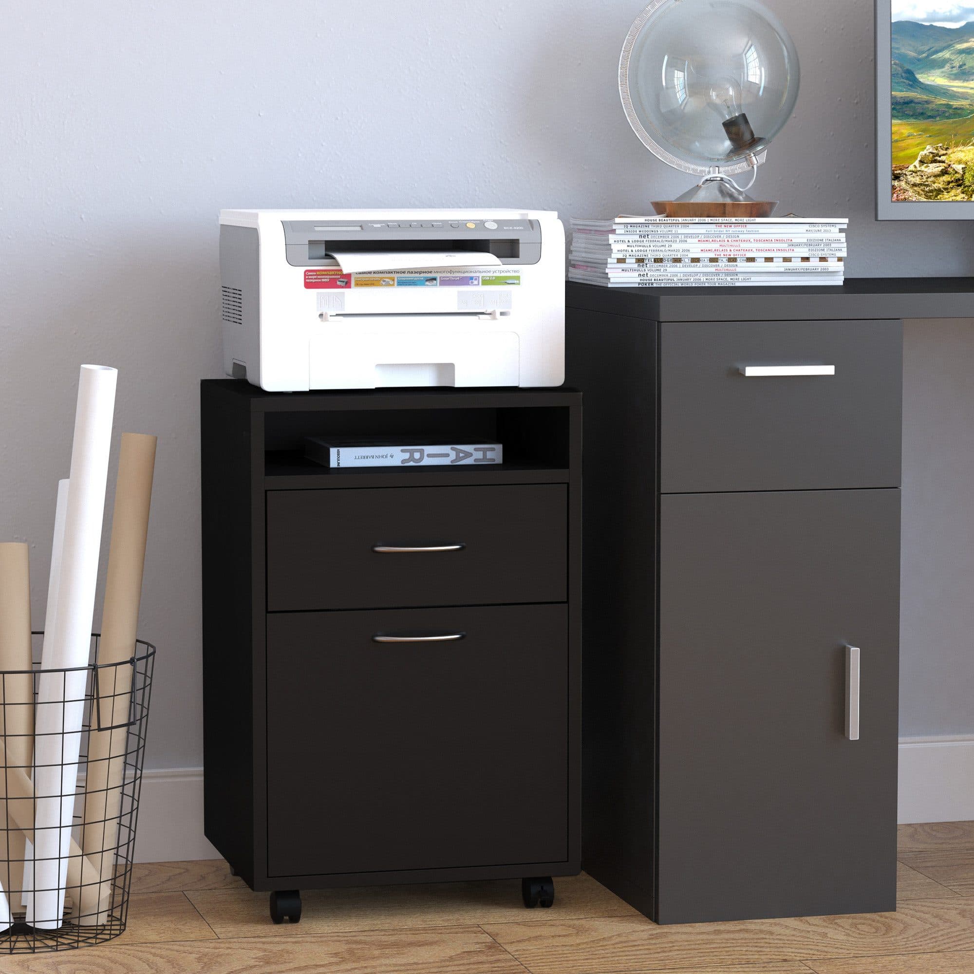 HOMCOM Rollcontainer Aktenschrank Schwarz mit Schublade und Rollen - Bild 2